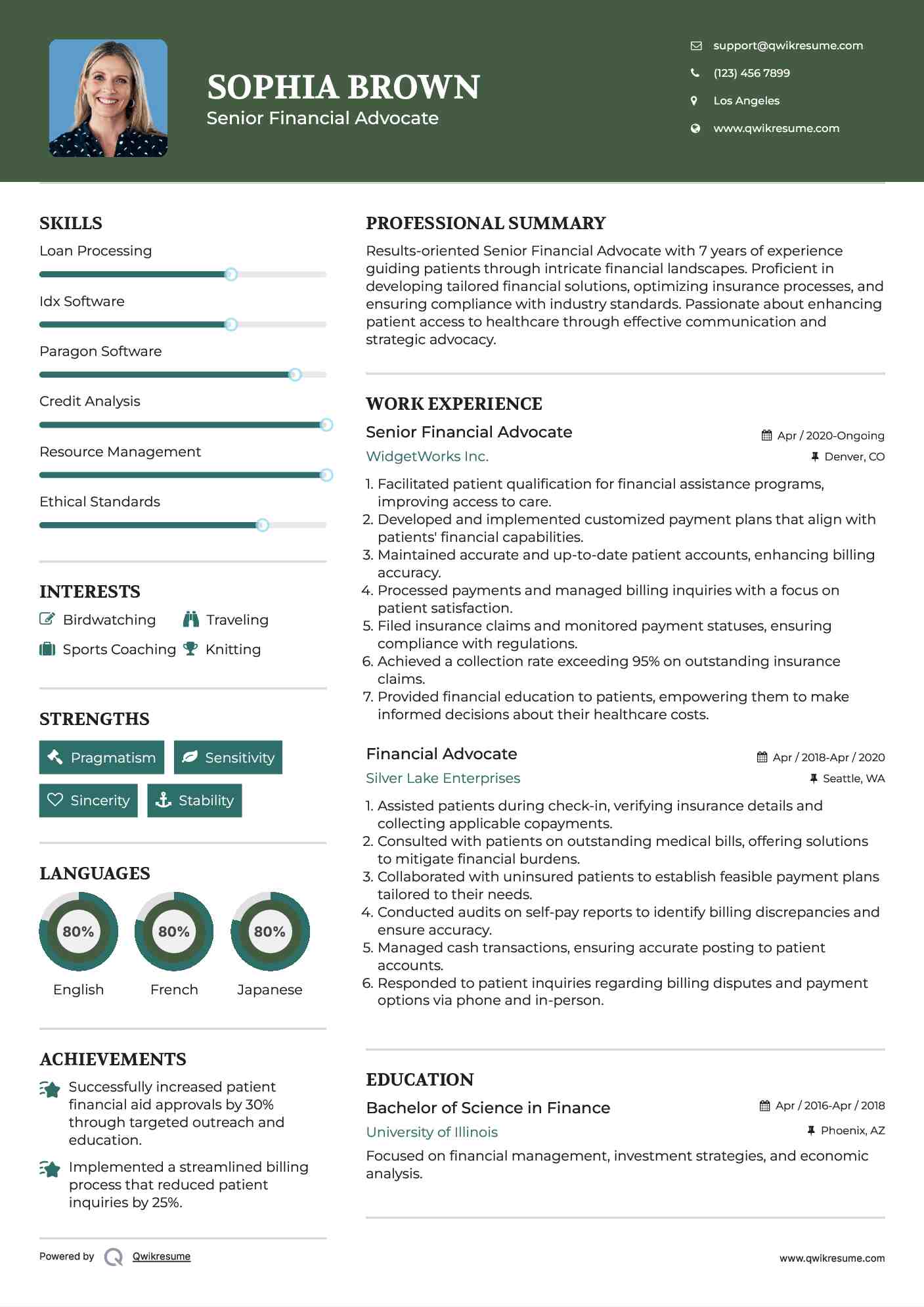 Senior Financial Advocate Resume Template