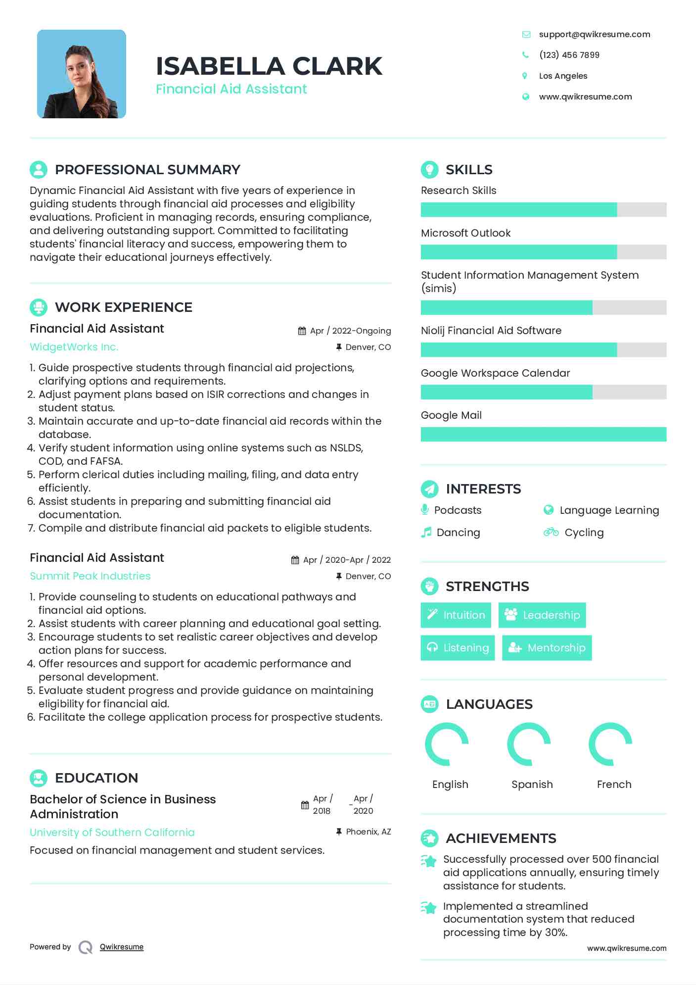 Financial Aid Assistant Resume Model