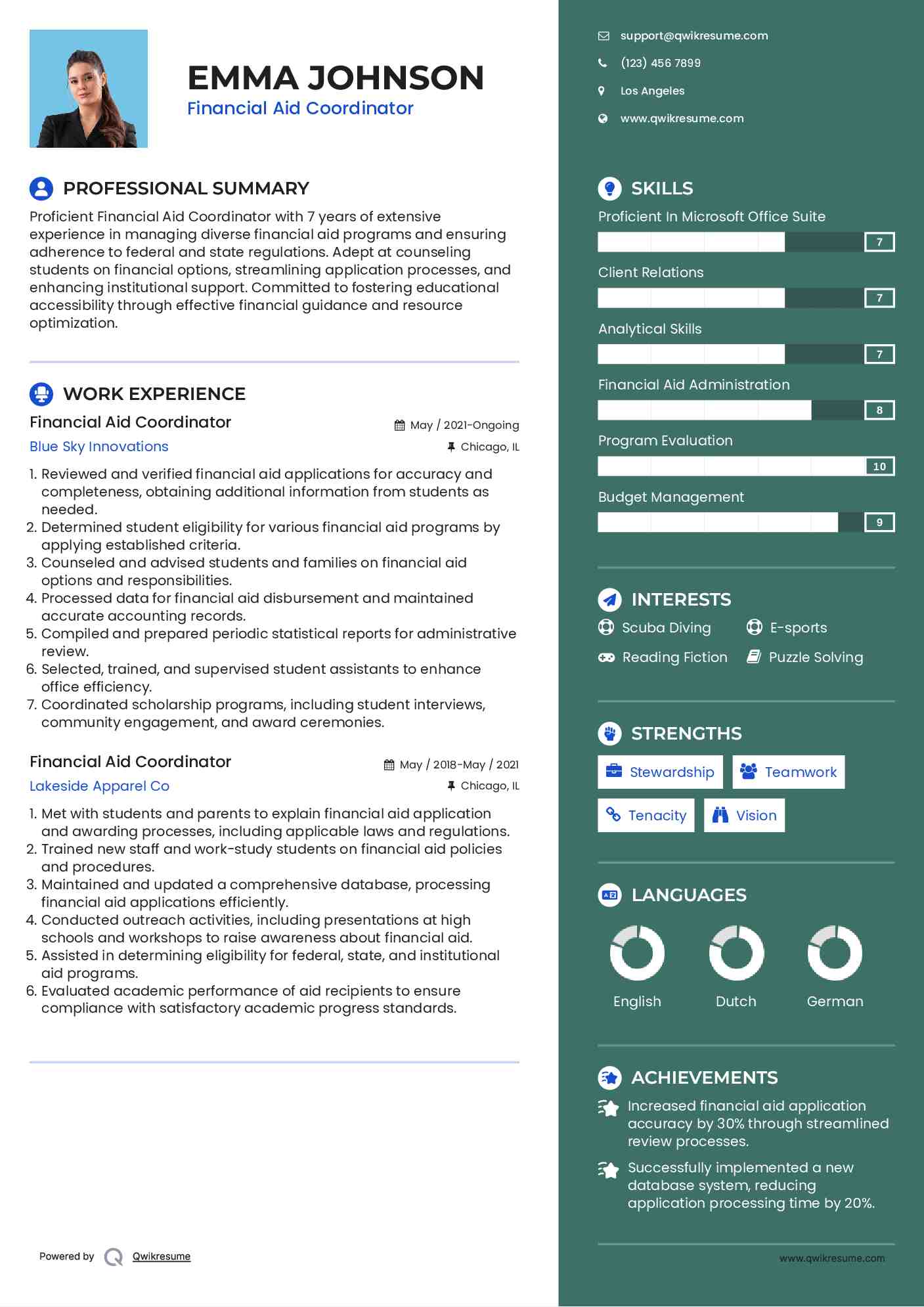 Financial Aid Coordinator Resume Template