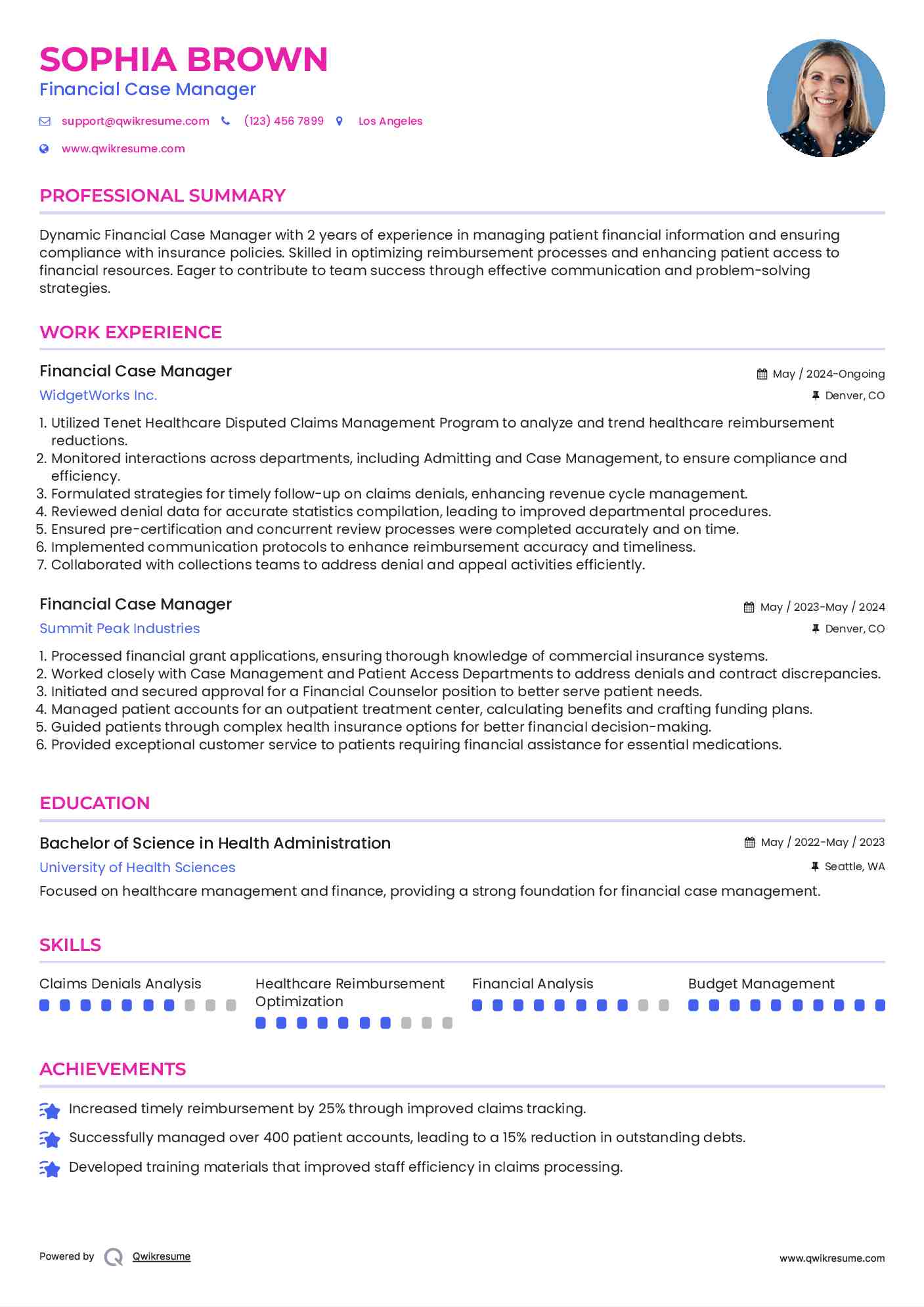 Financial Case Manager Resume Format