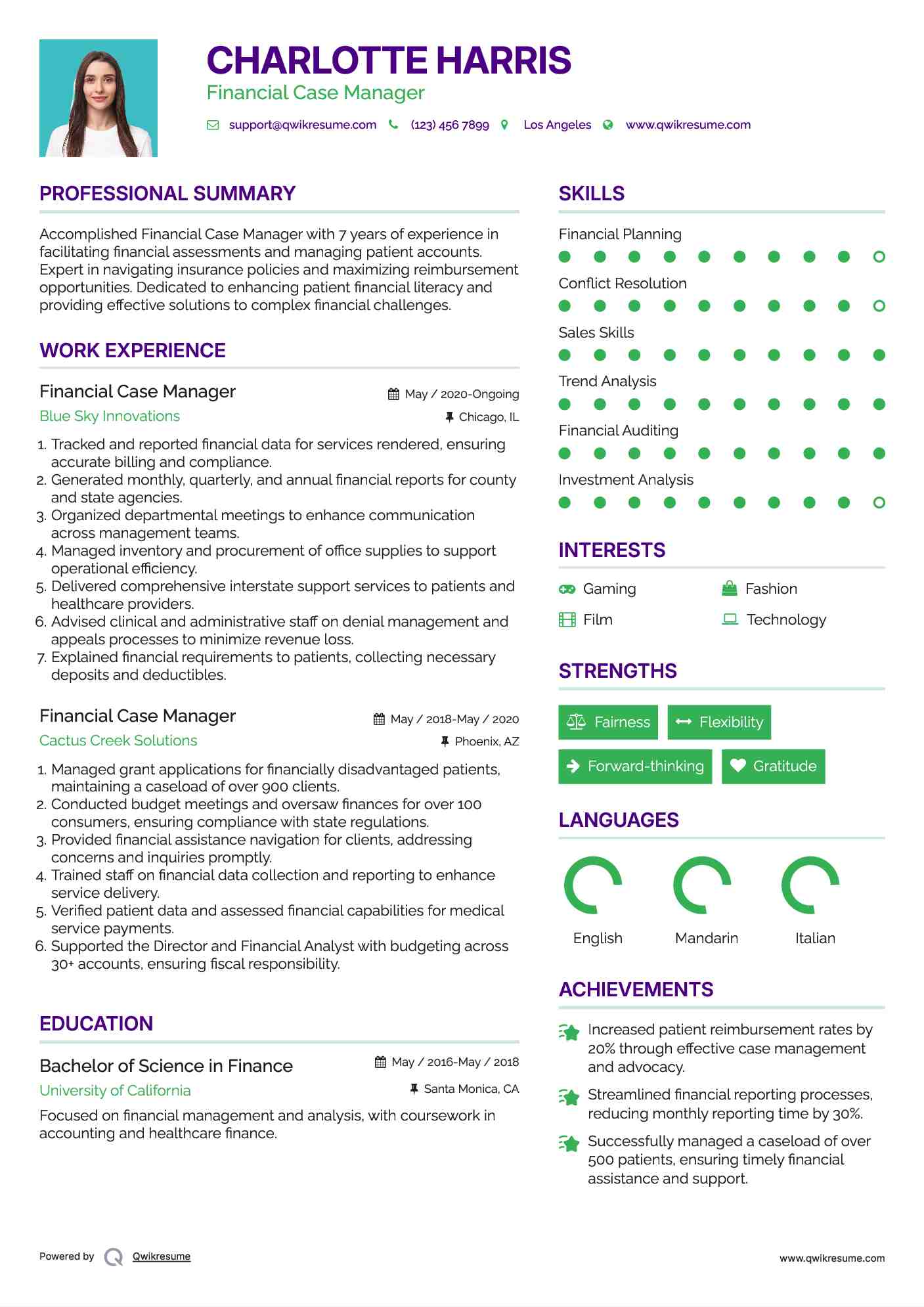 Financial Case Manager Resume Sample
