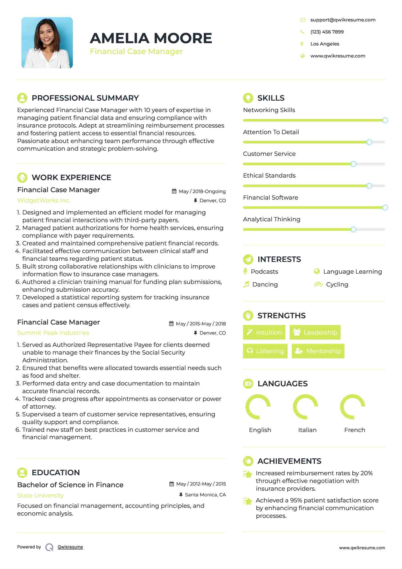 Financial Case Manager Resume Template