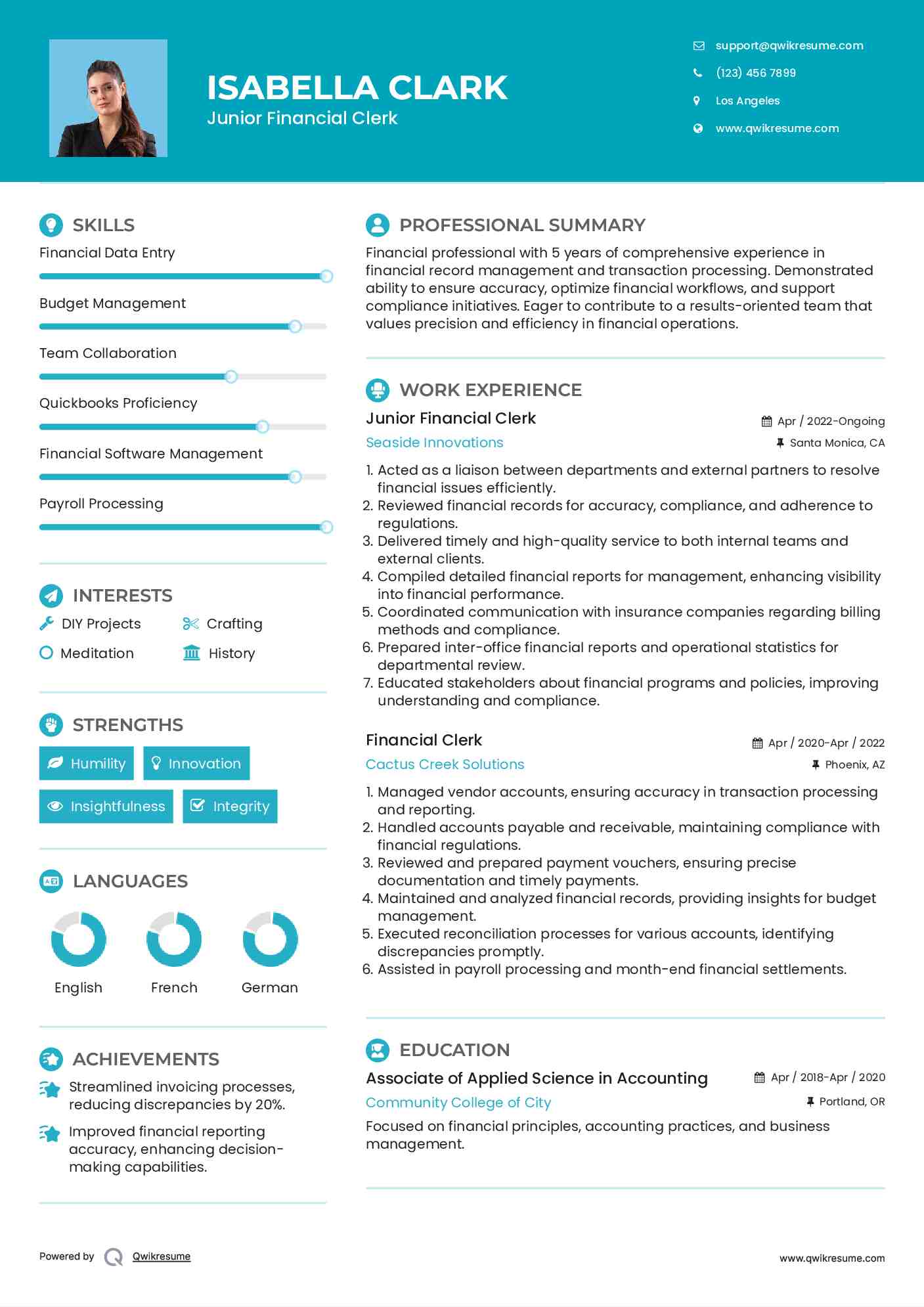 Junior Financial Clerk Resume Template