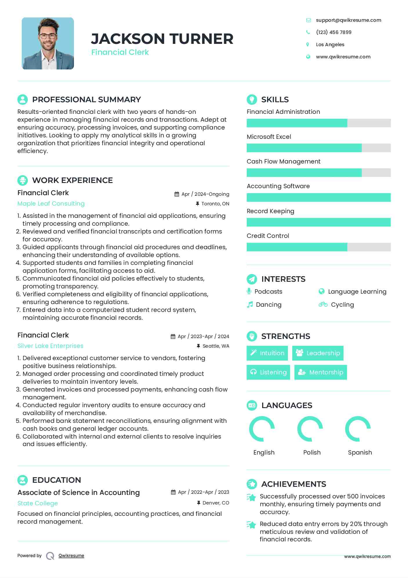 Financial Clerk Resume Sample