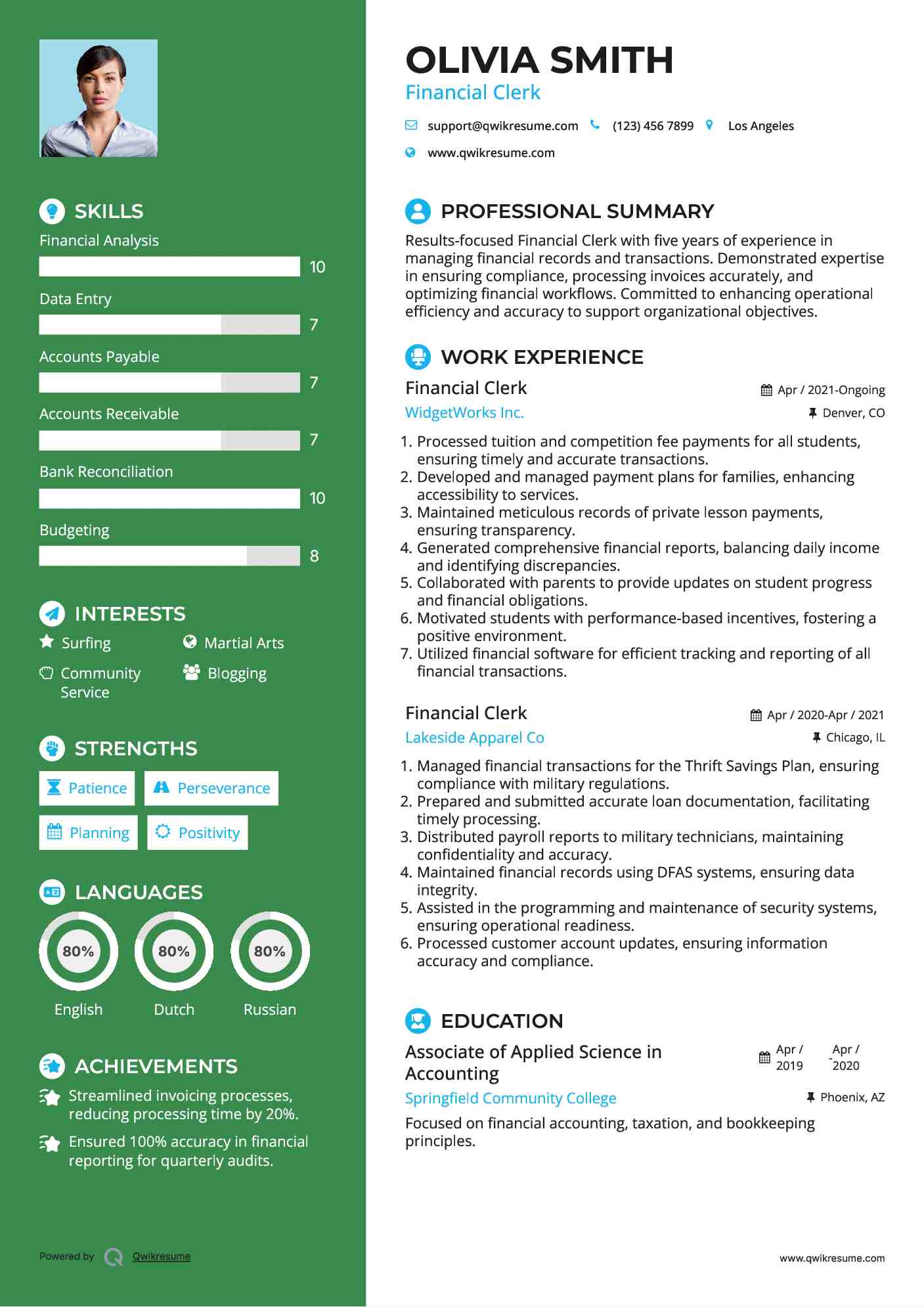 Financial Clerk Resume Template