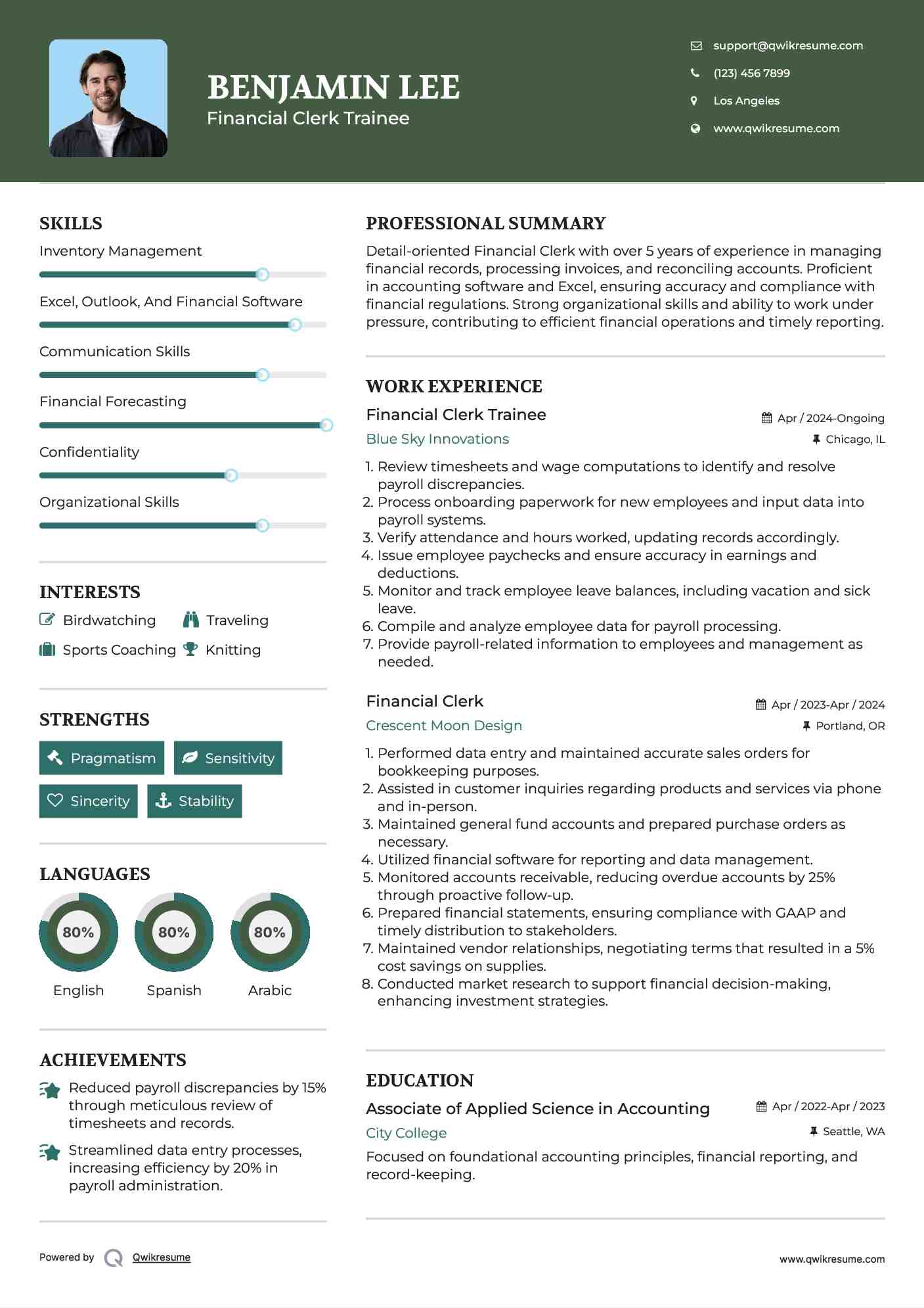 Financial Clerk Trainee Resume Format