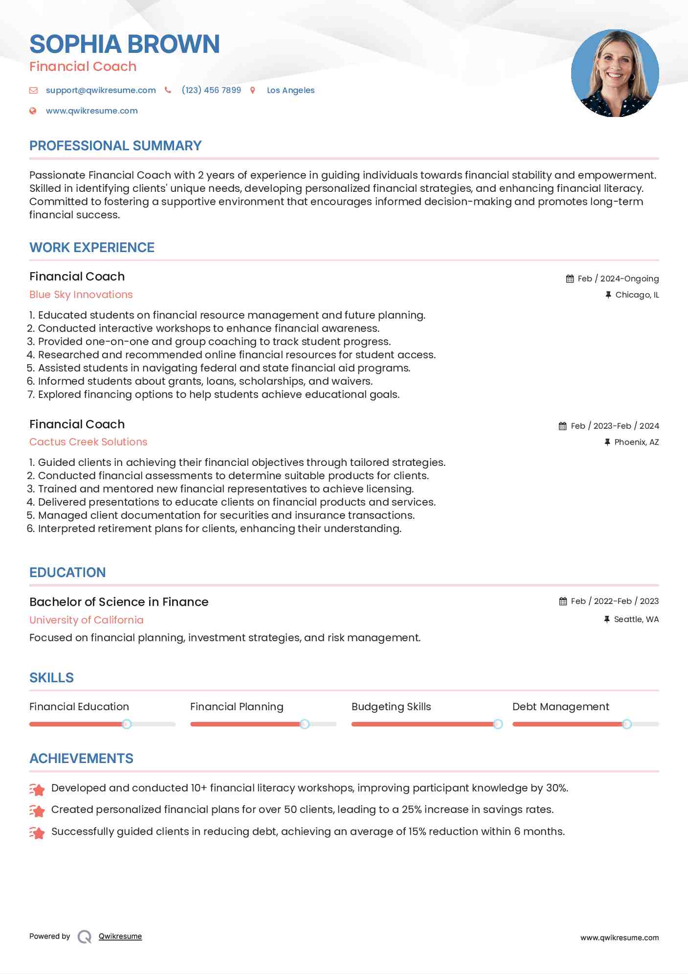 Financial Coach Resume Format