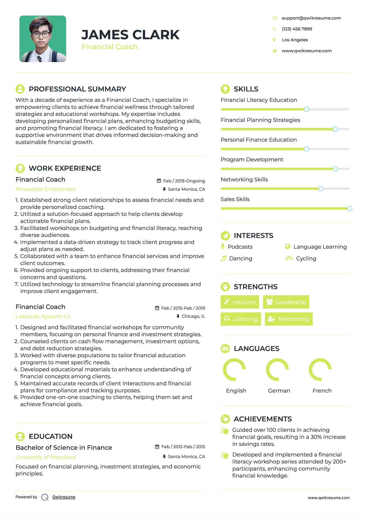 Financial Coach Resume Format