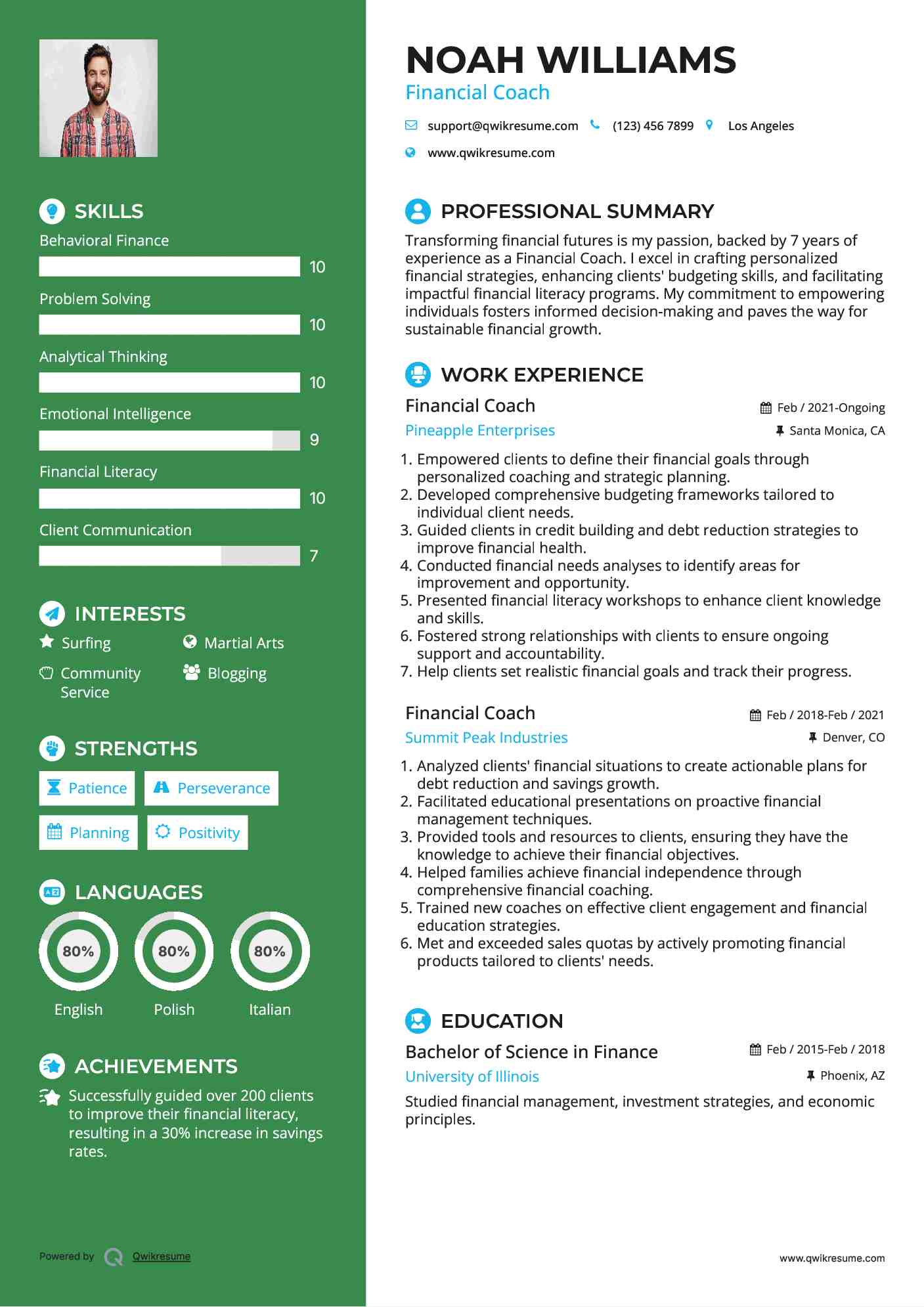 Financial Coach Resume Format