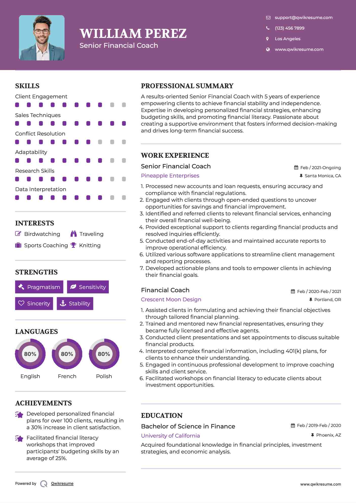 Senior Financial Coach Resume Format