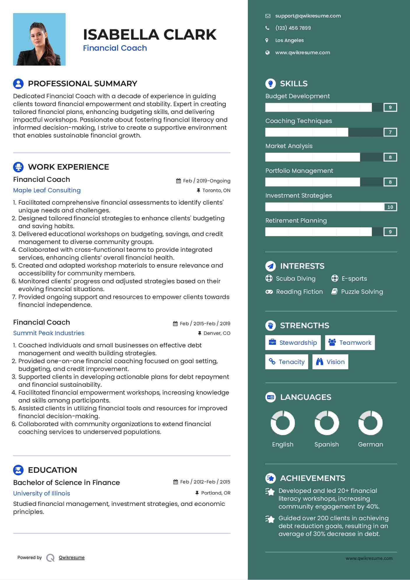 Financial Coach Resume Template