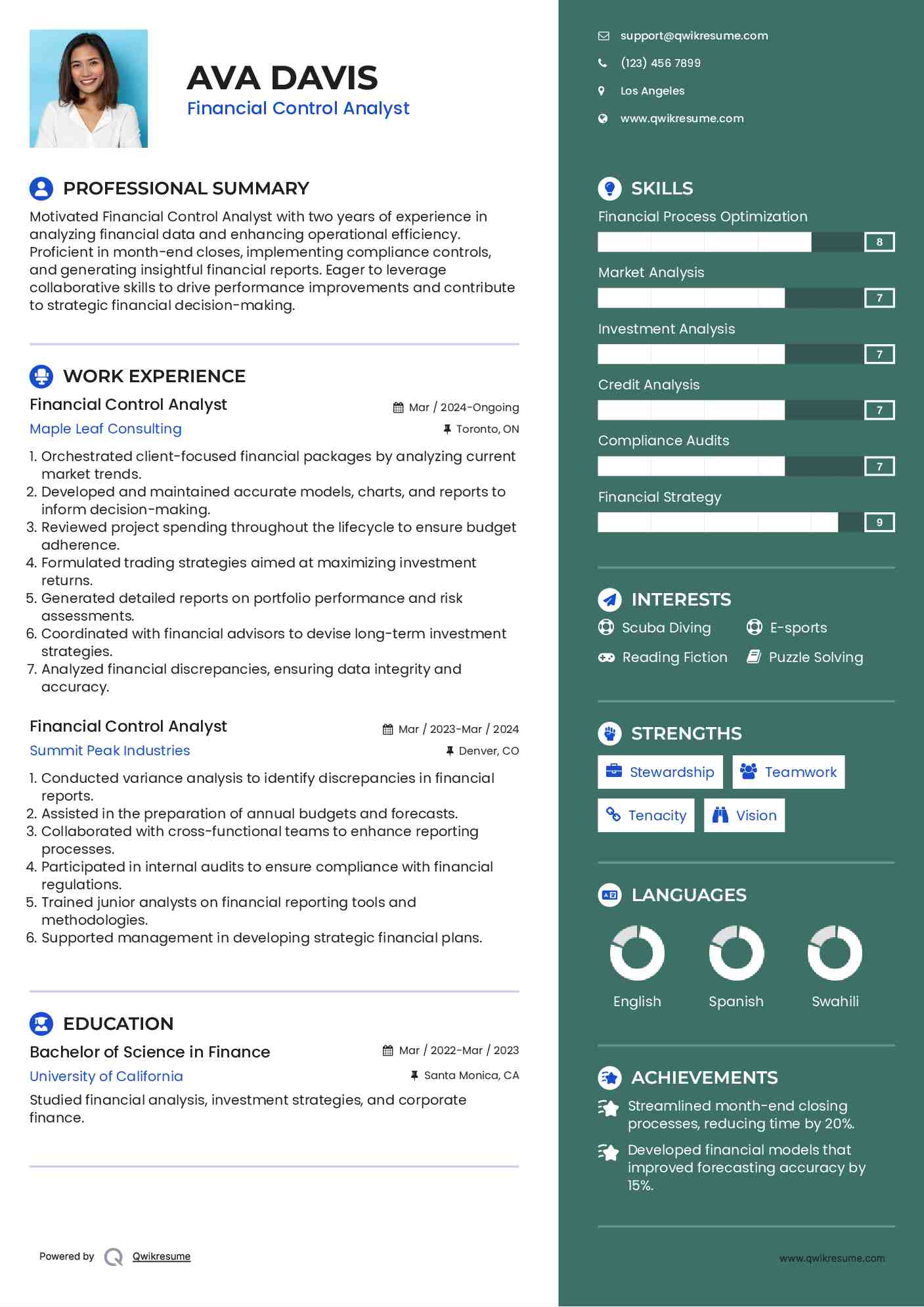 Financial Control Analyst Resume Model