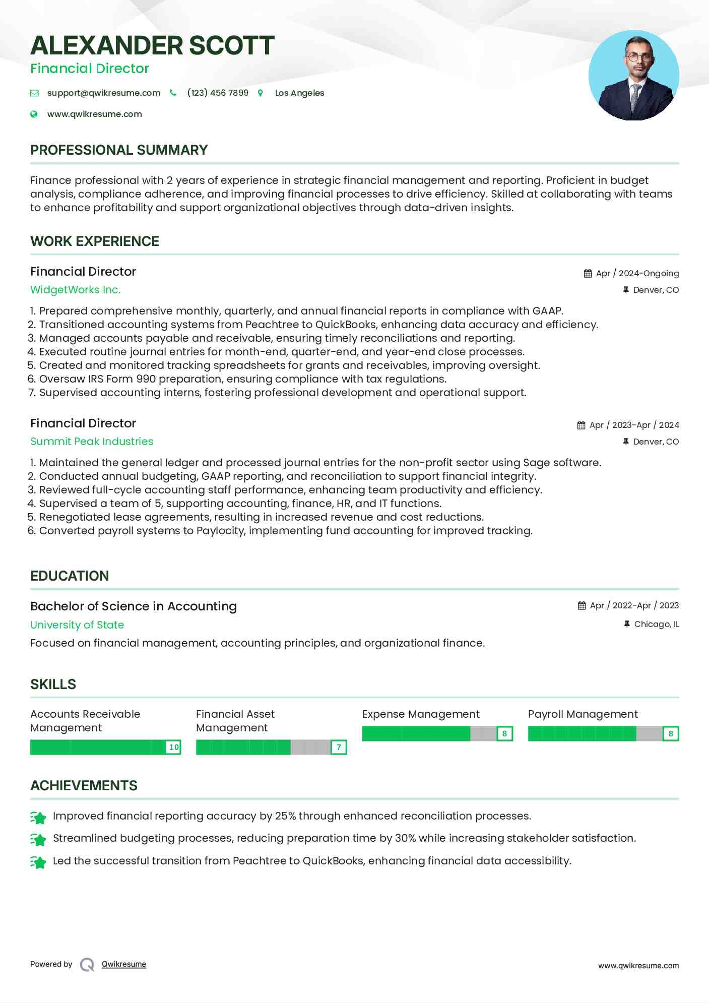 Financial Director Resume Template