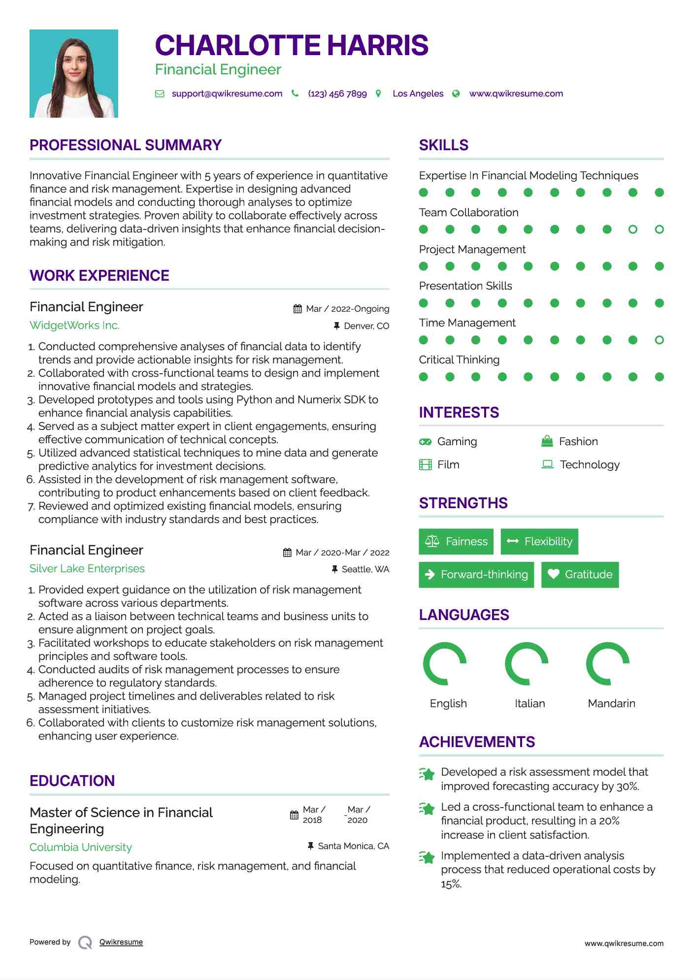 Financial Engineer Resume Format