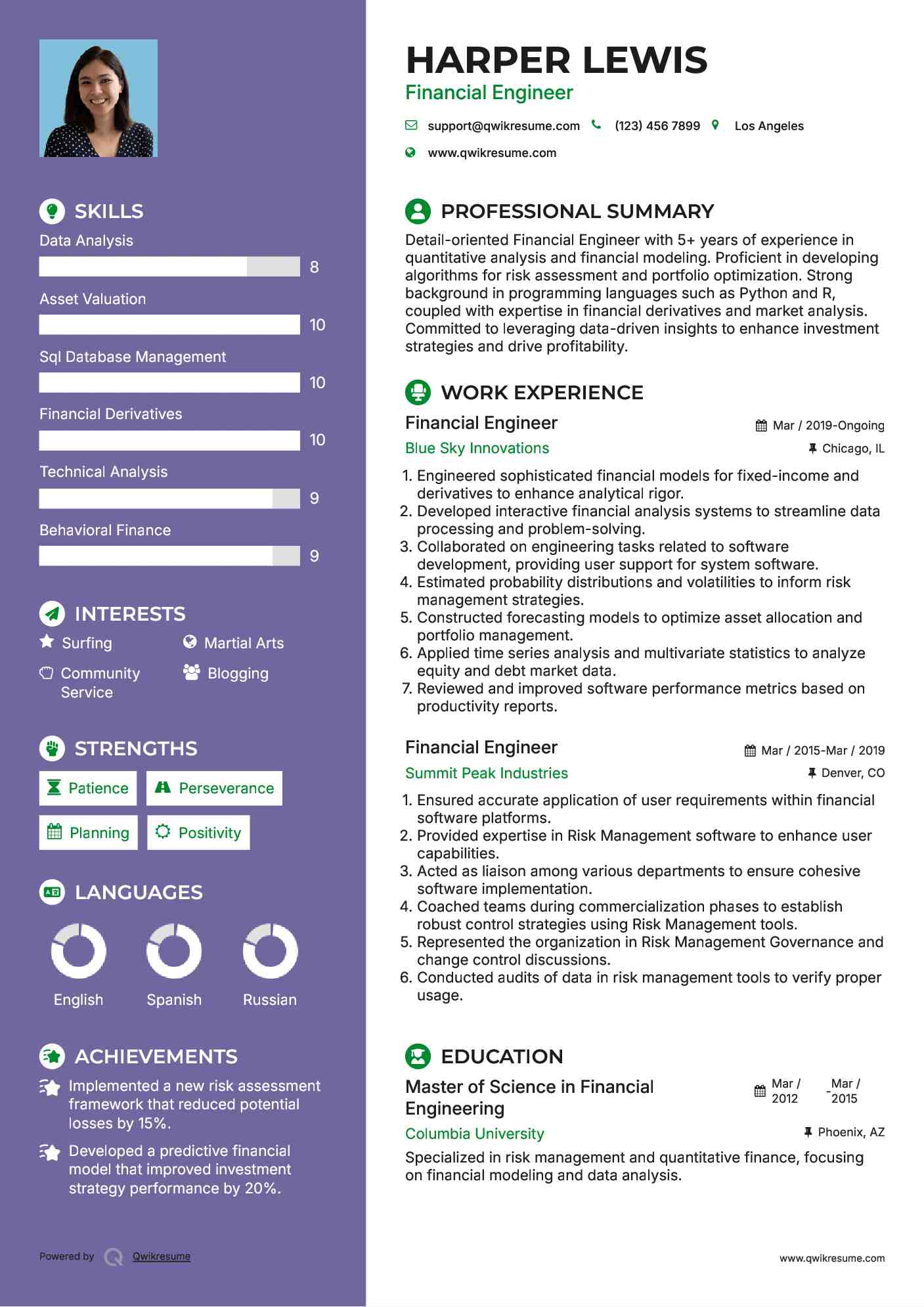 Financial Engineer Resume Sample