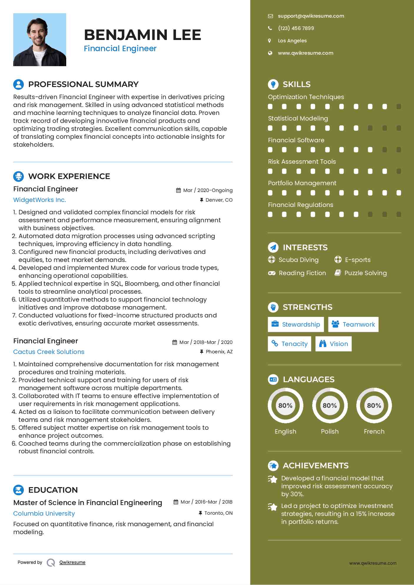 Financial Engineer Resume Format