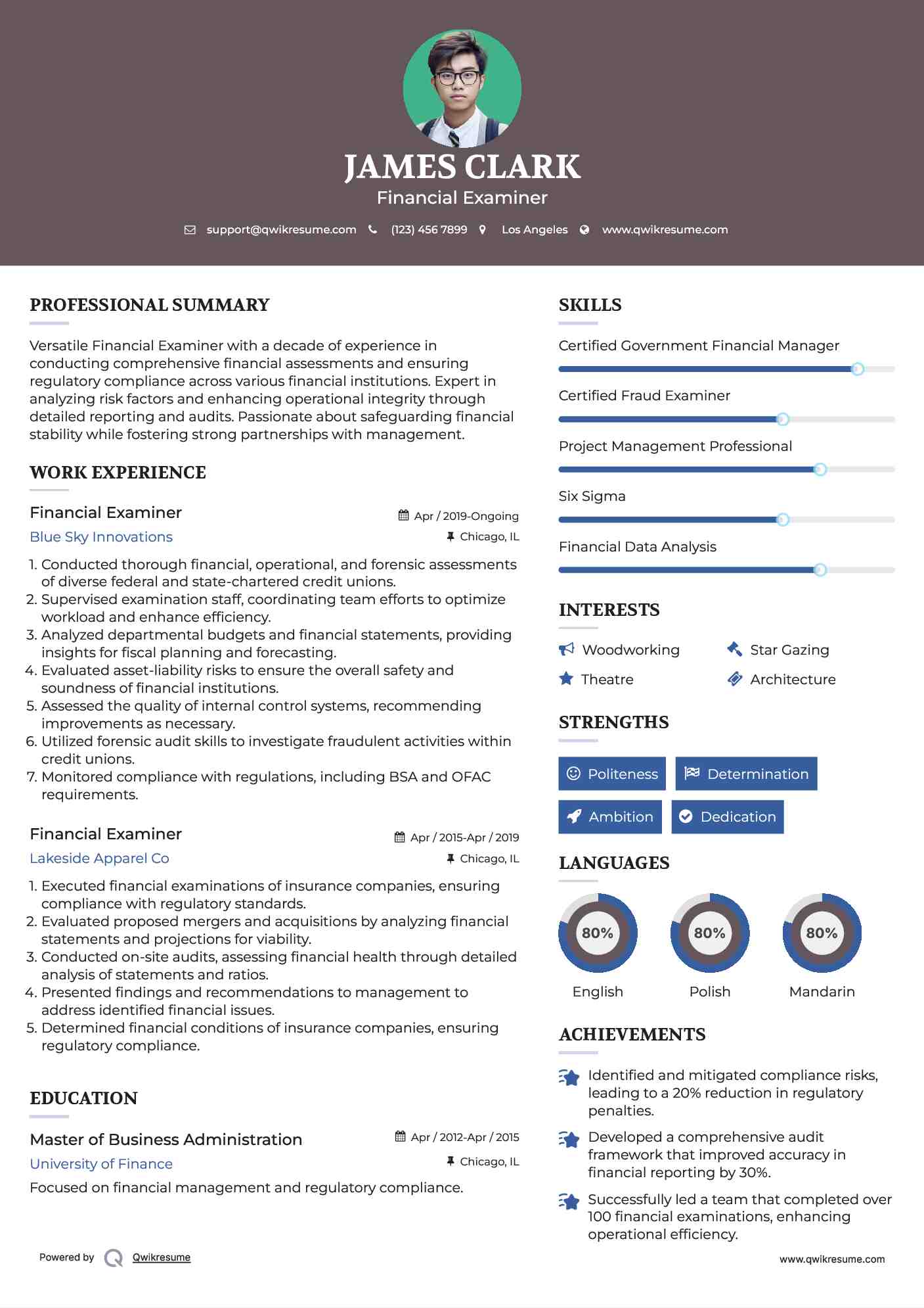Financial Examiner Resume Format