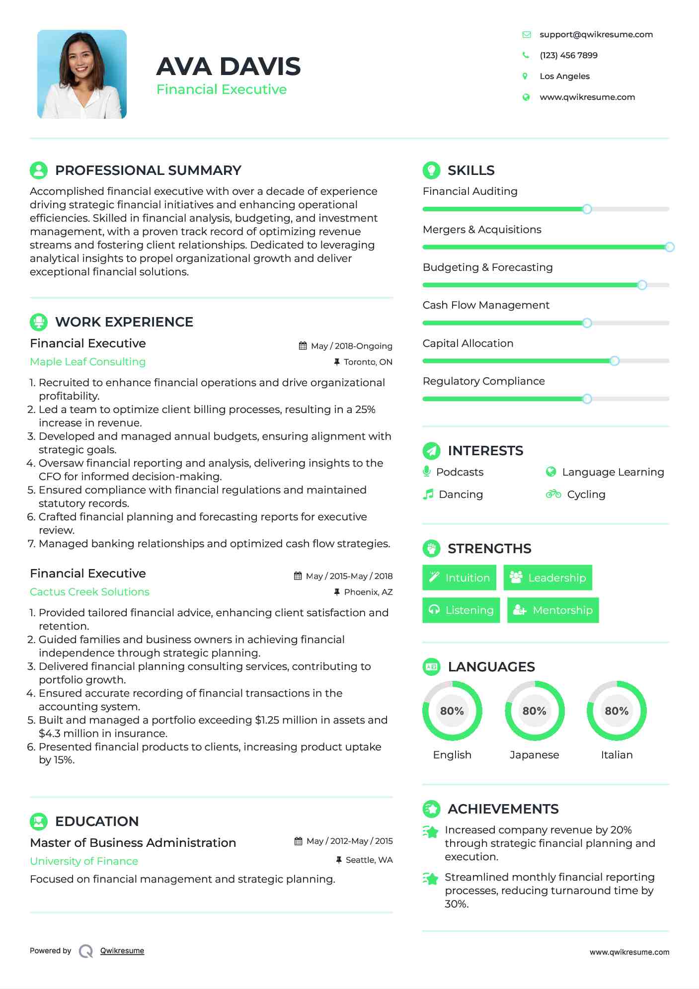 Financial Executive Resume Model
