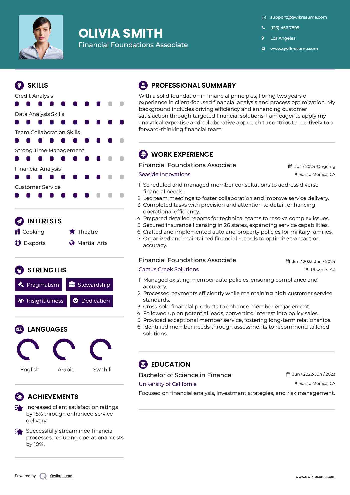 Financial Foundations Associate Resume Sample