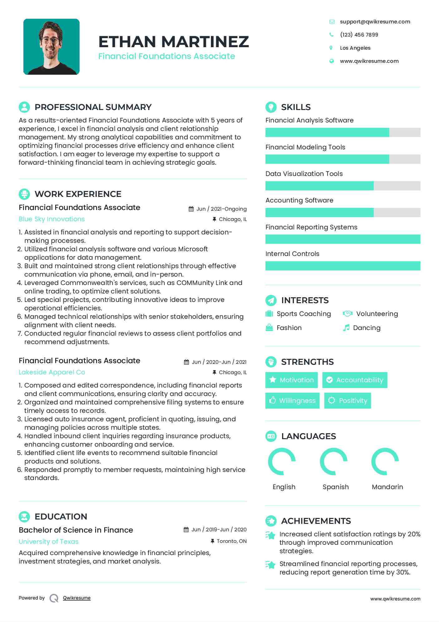 Financial Foundations Associate Resume Template