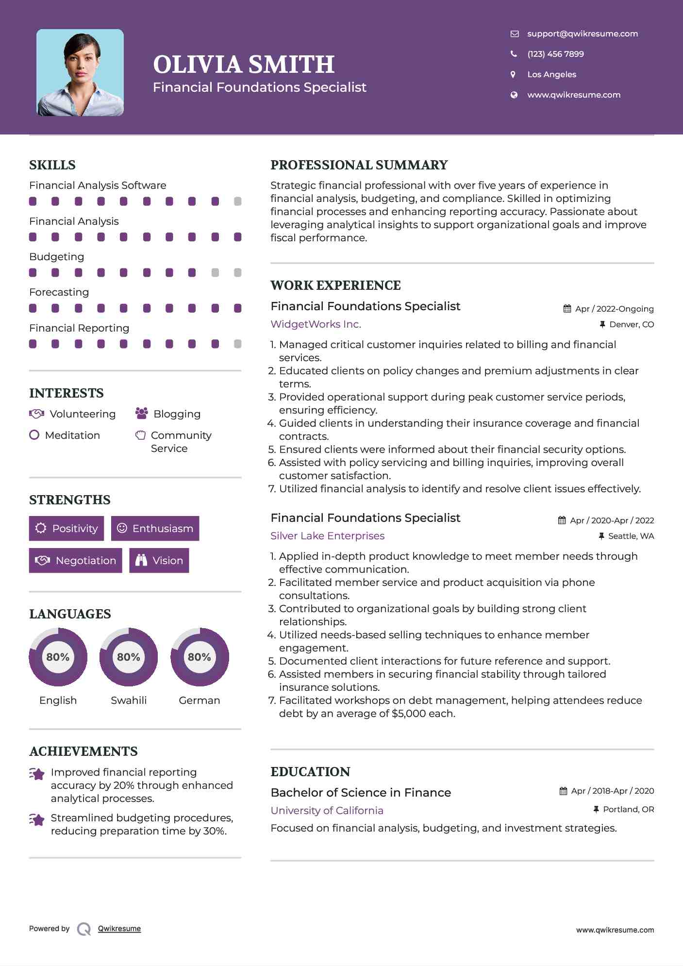 Financial Foundations Specialist Resume Model