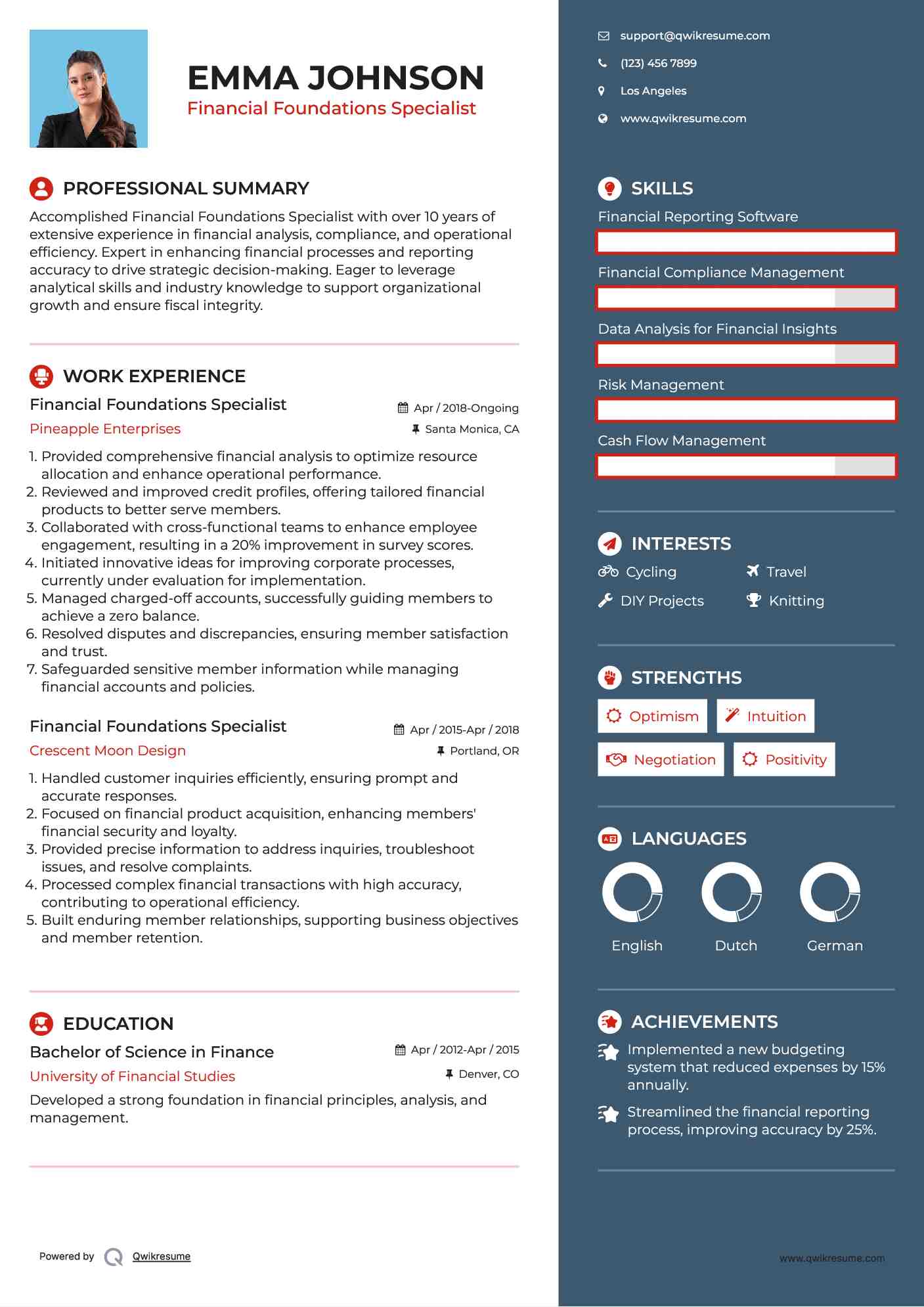 Financial Foundations Specialist Resume Example