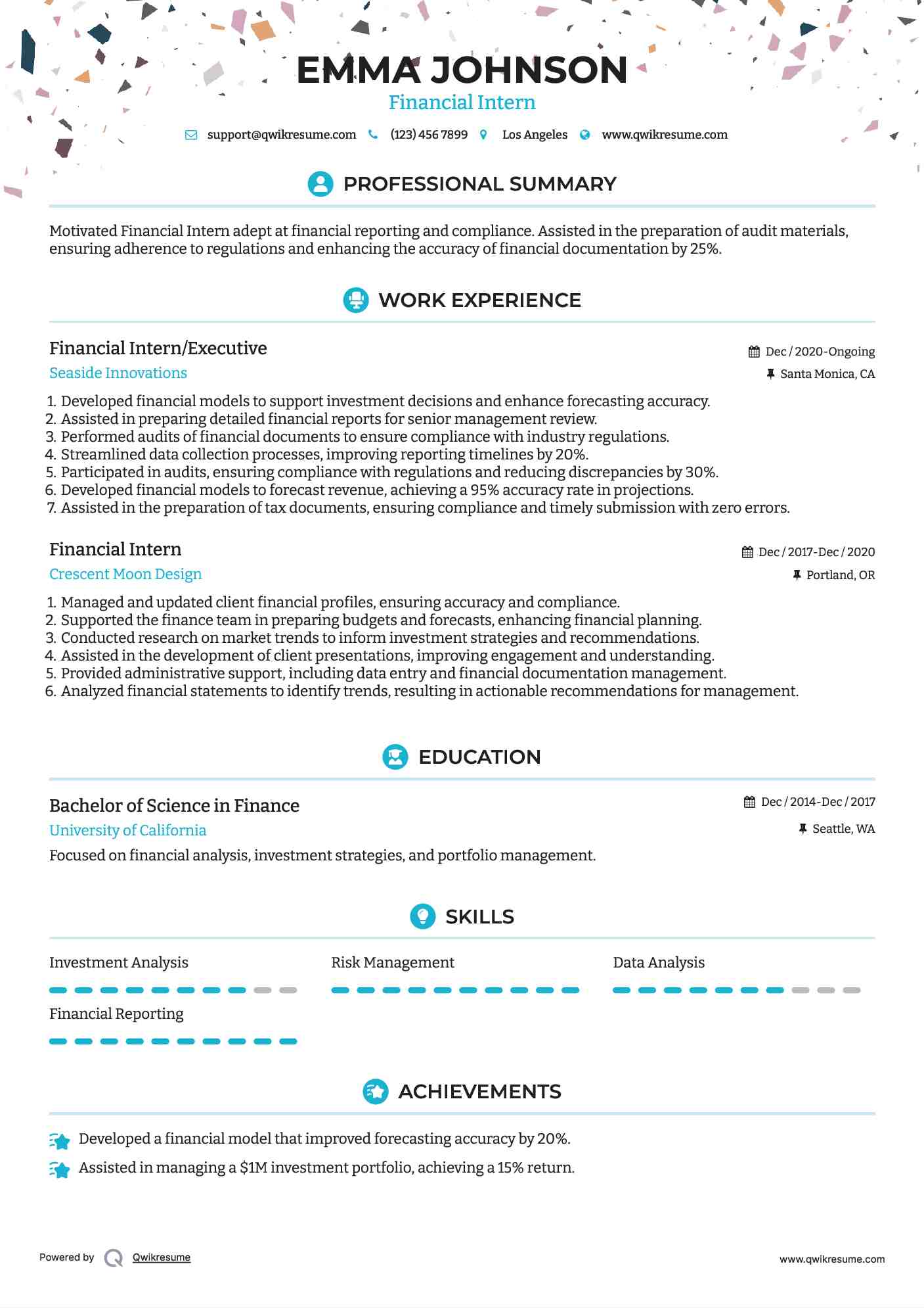 Financial Intern/Executive Resume Example