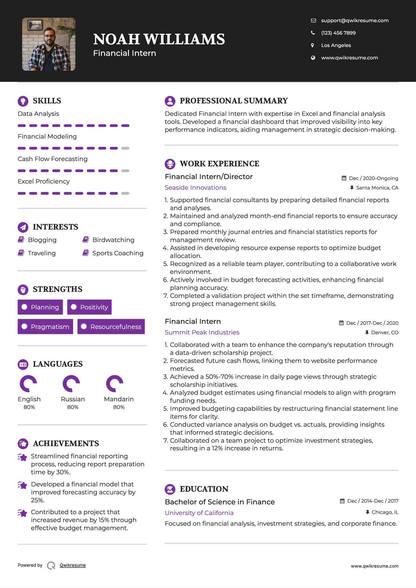 Financial Intern/Director Resume Format