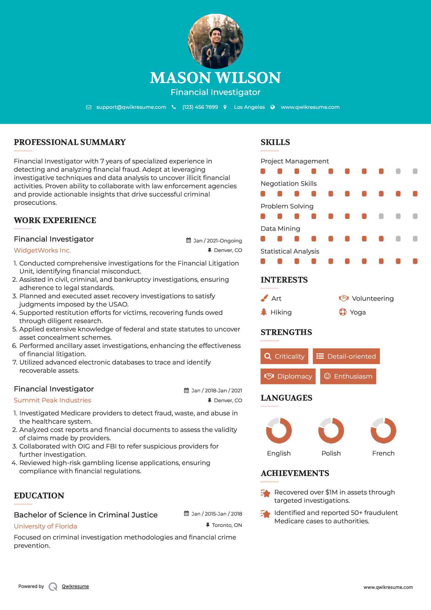 Financial Investigator Resume Example