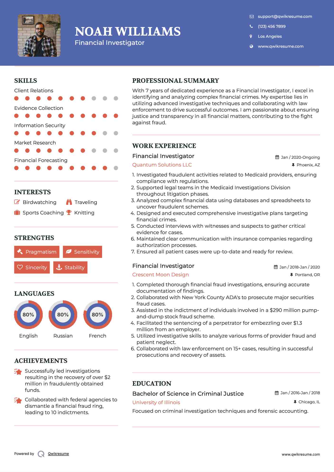 Financial Investigator Resume Sample