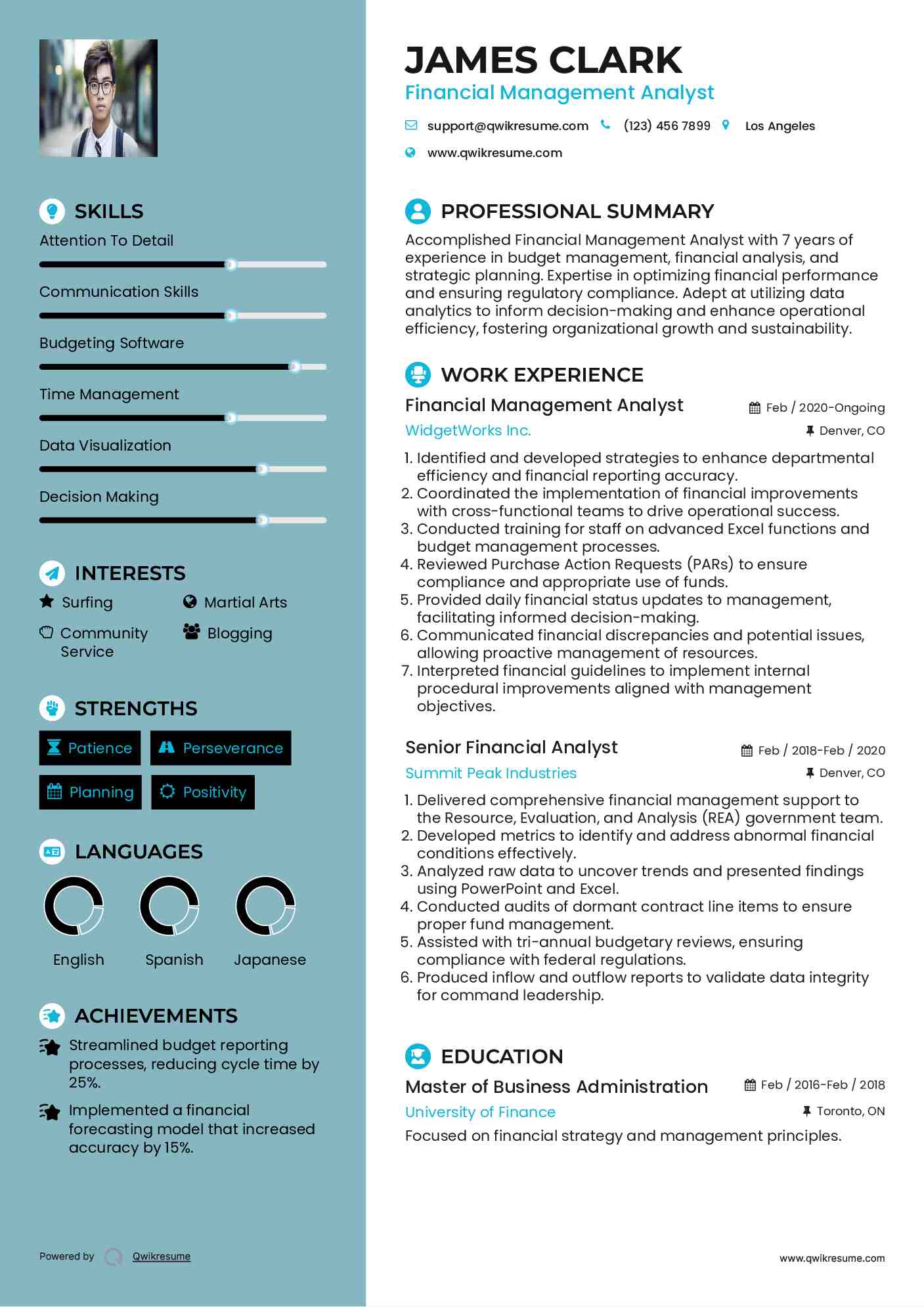 Financial Management Analyst Resume Model