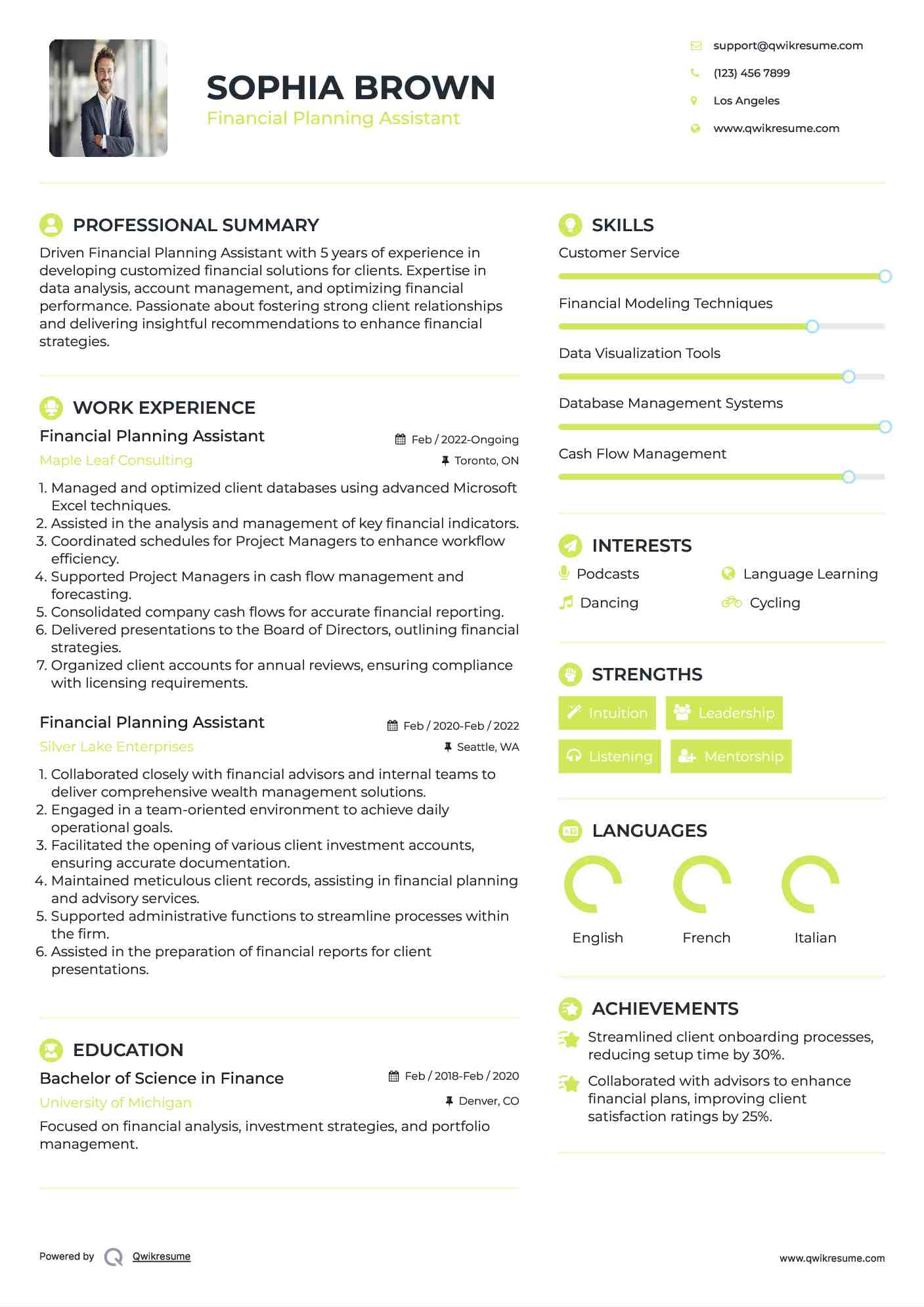 Financial Planning Assistant Resume Samples QwikResume