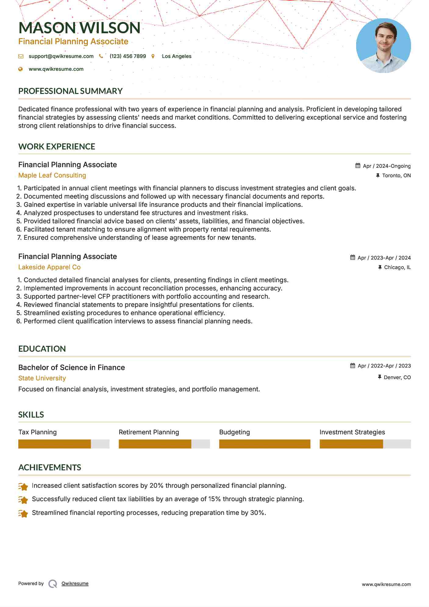 Financial Planning Associate Resume Samples QwikResume