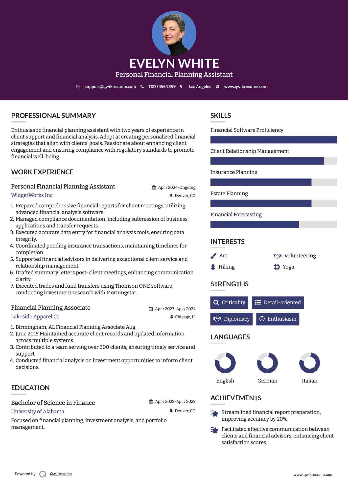 Financial Planning Associate Resume Samples QwikResume