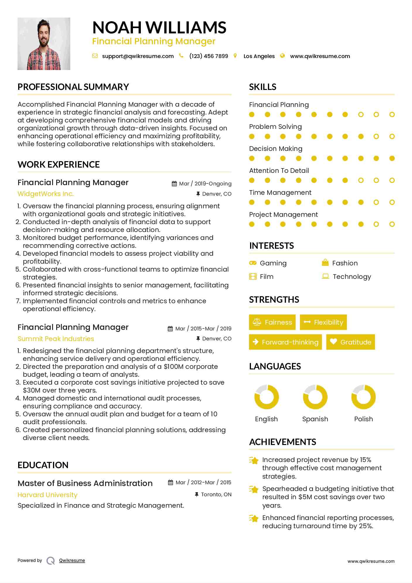 Financial Planning Manager Resume Format