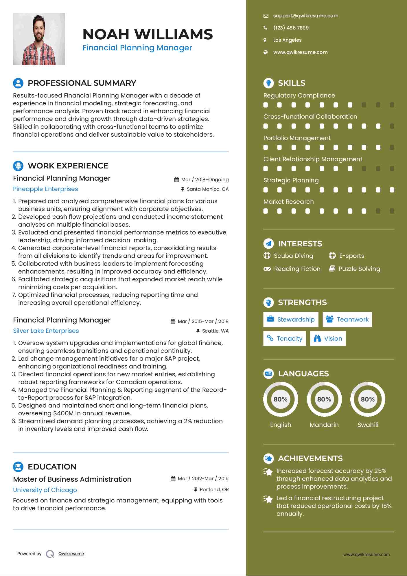 Financial Planning Manager Resume Format