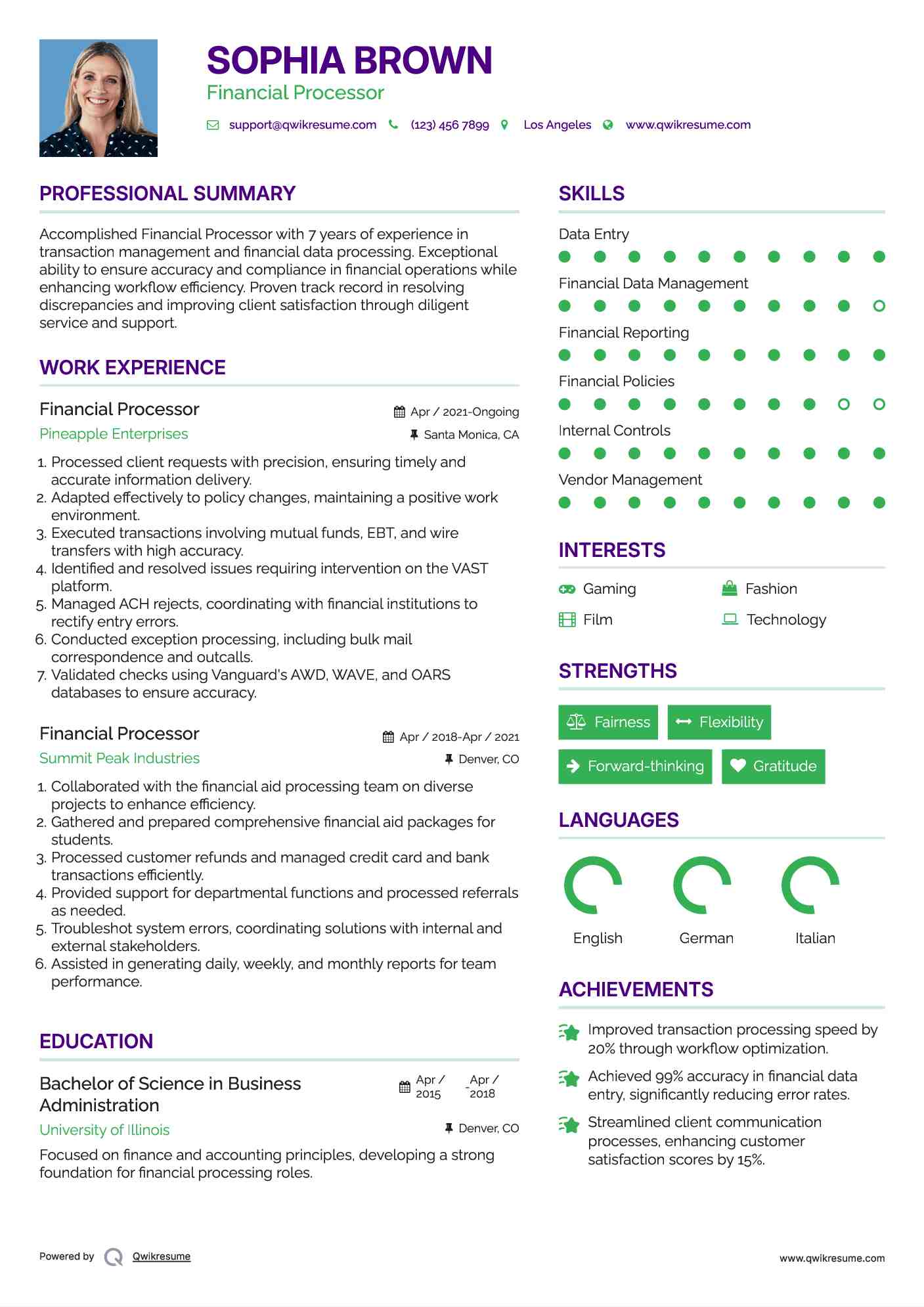 Financial Processor Resume Template