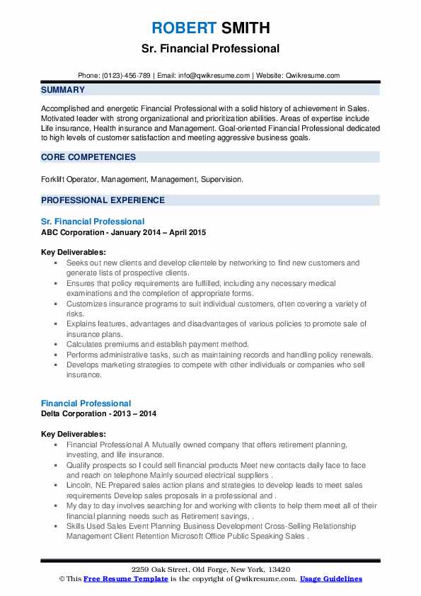 Financial Professional Resume Samples QwikResume