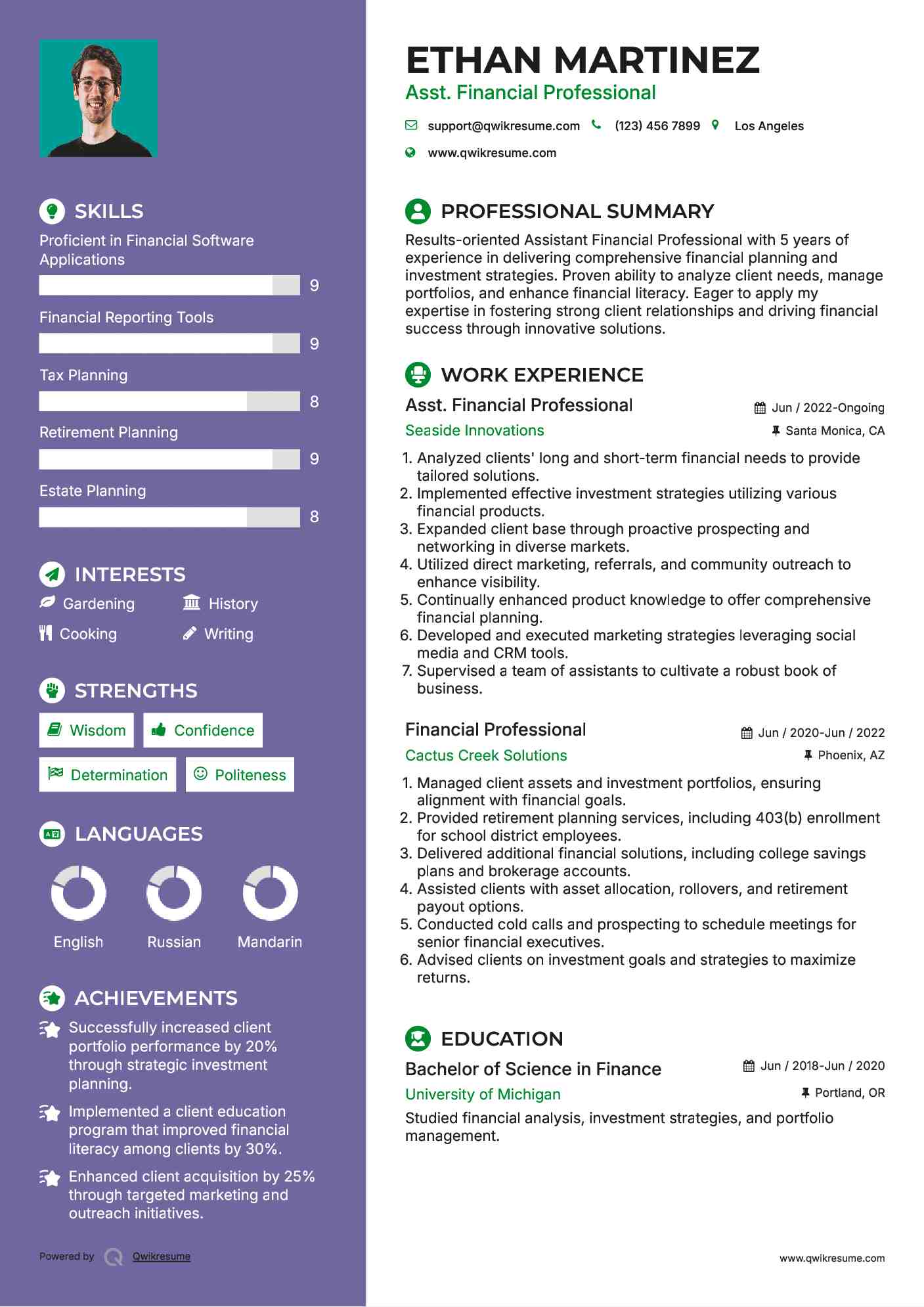 Asst. Financial Professional Resume Sample