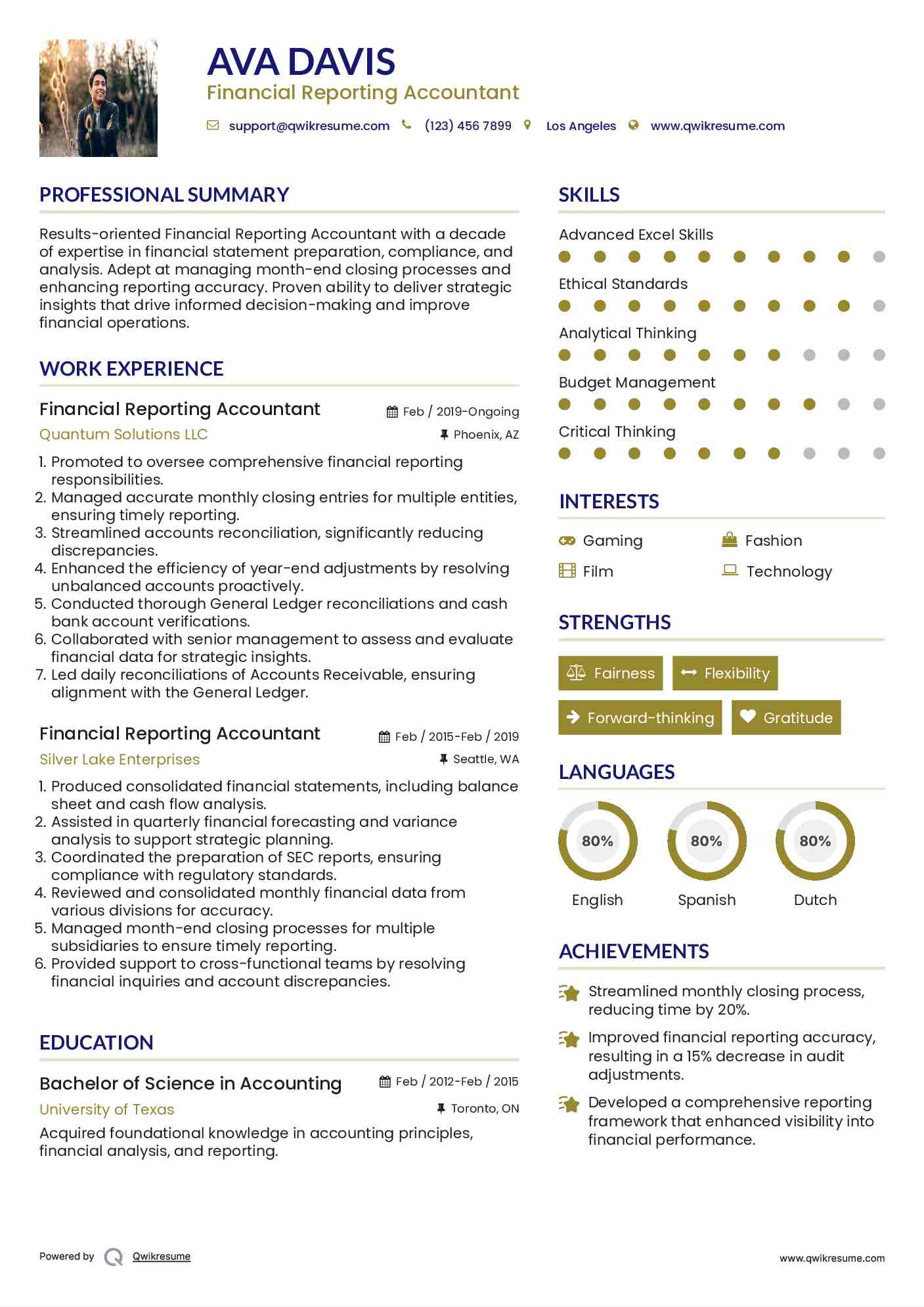Financial Reporting Accountant Resume Template