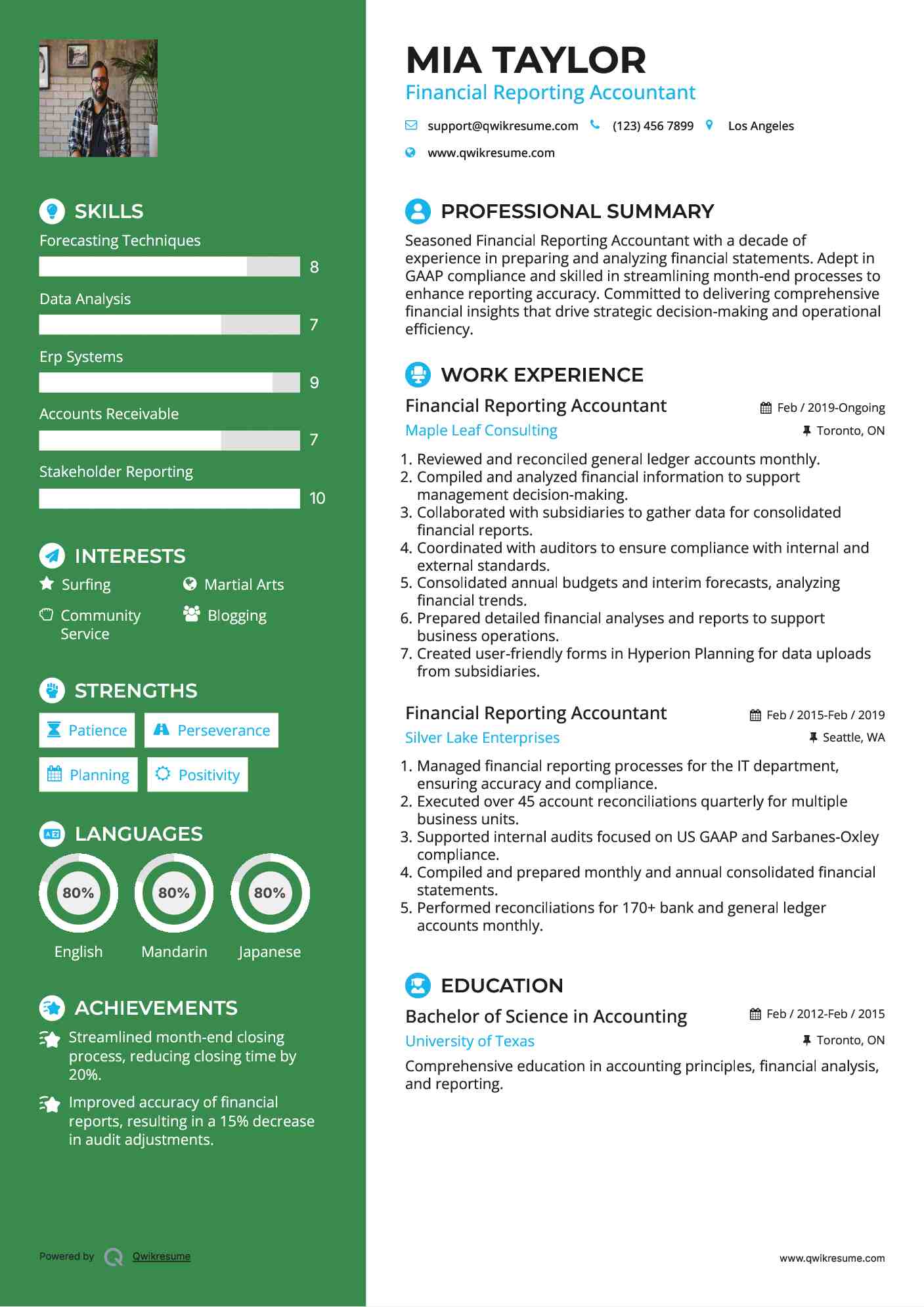 Financial Reporting Accountant Resume Model