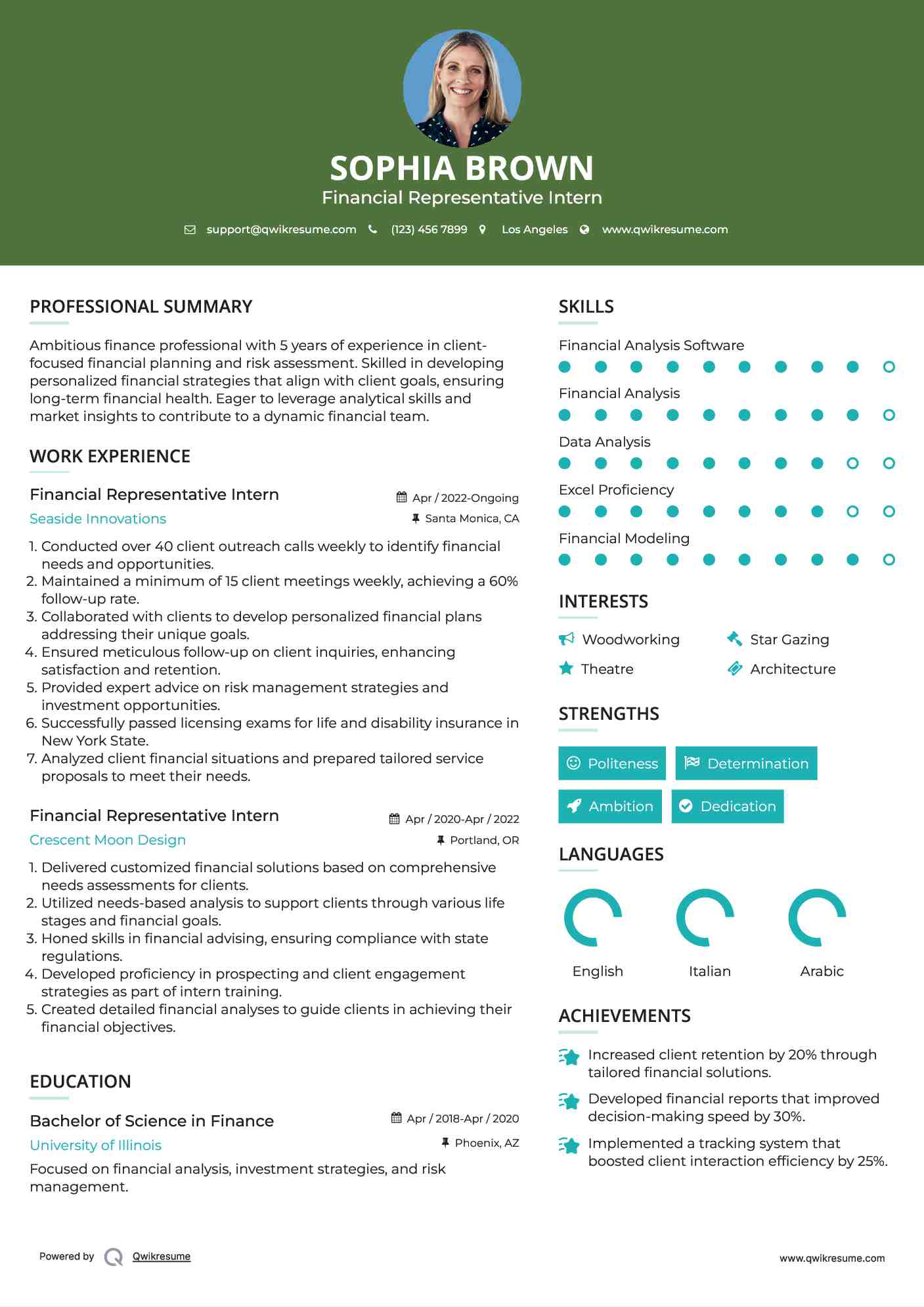 Financial Representative Intern Resume Format