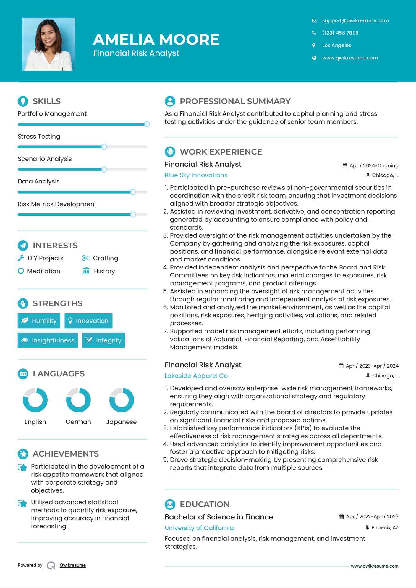Financial Risk Analyst Resume Template