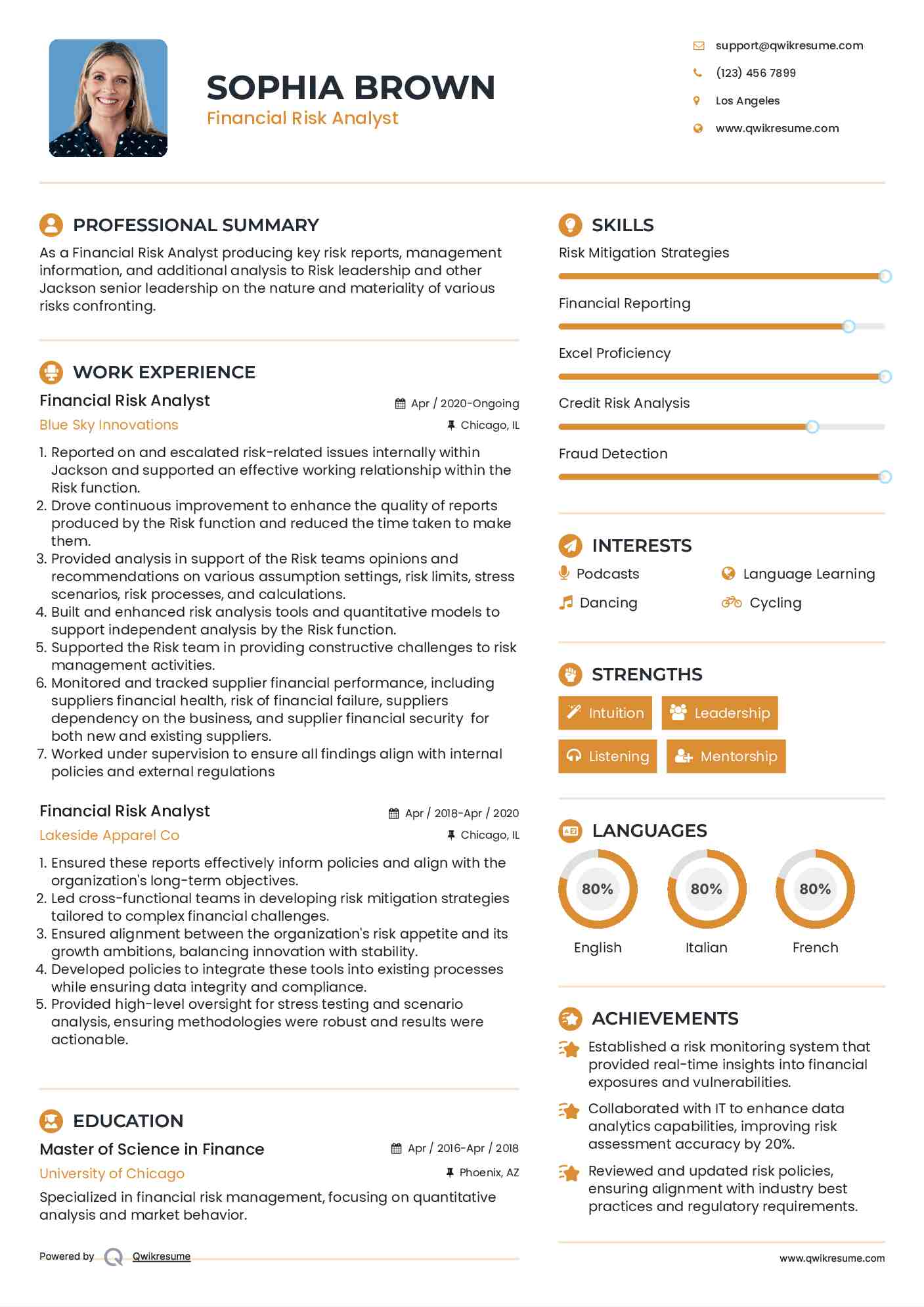 Financial Risk Analyst Resume Example