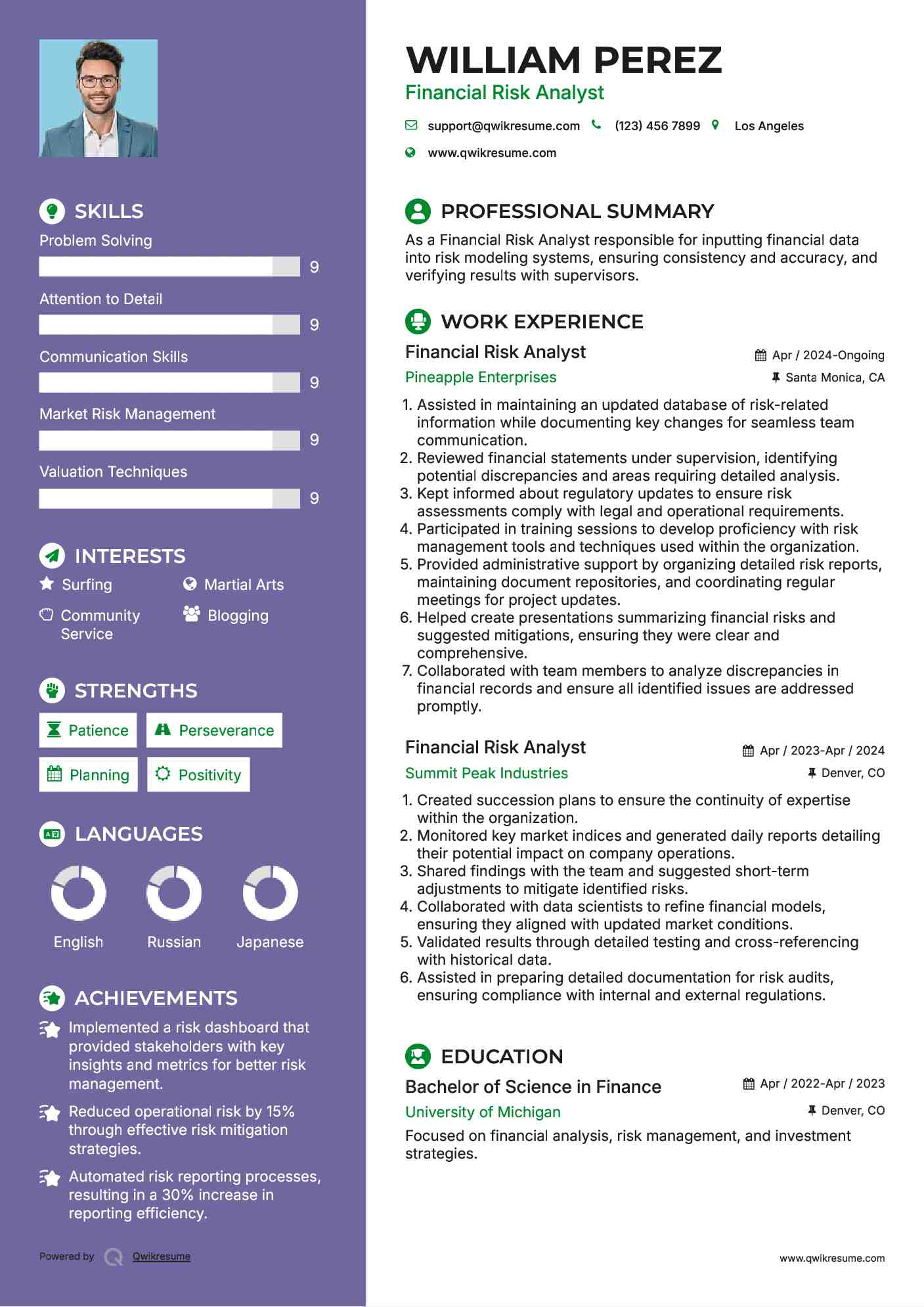 Financial Risk Analyst Resume Sample