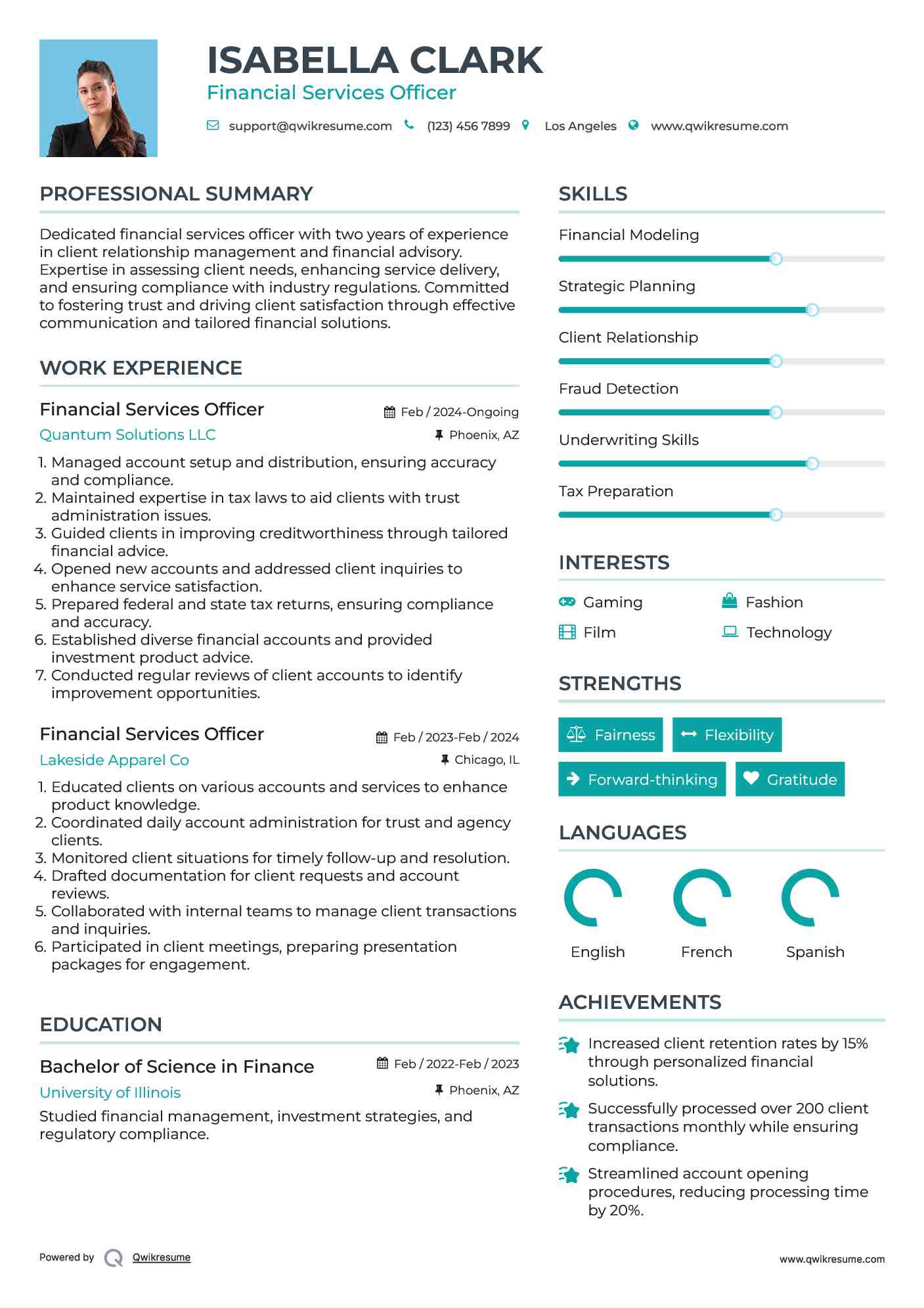 Financial Services Officer Resume Model