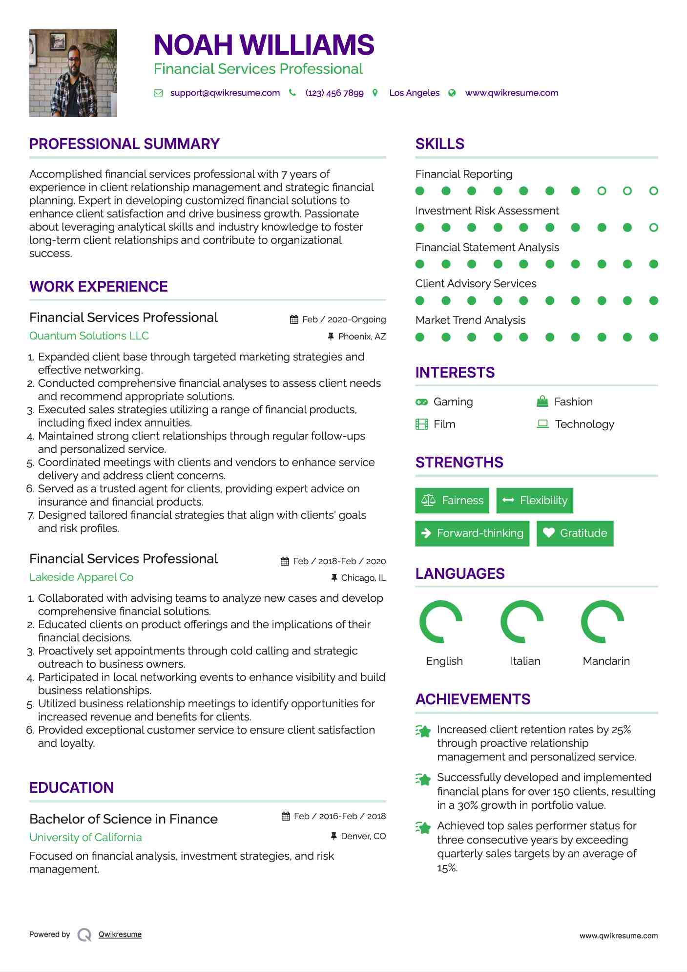 Financial Services Professional Resume Format