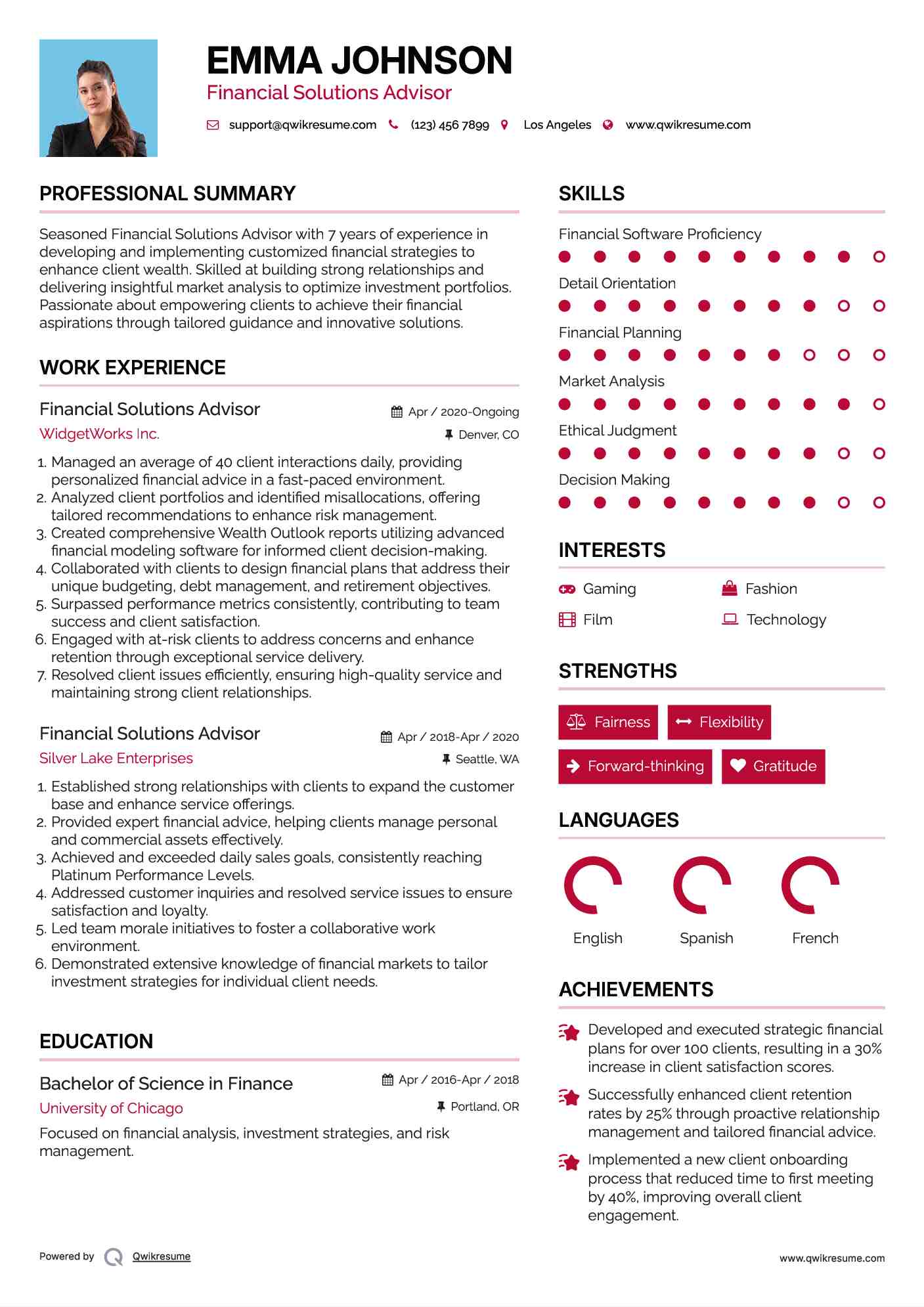 Financial Solutions Advisor Resume Sample