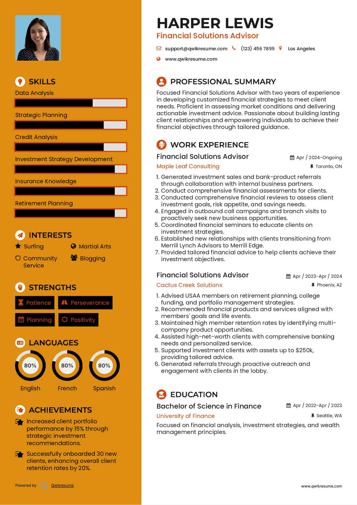 Financial Solutions Advisor Resume Example