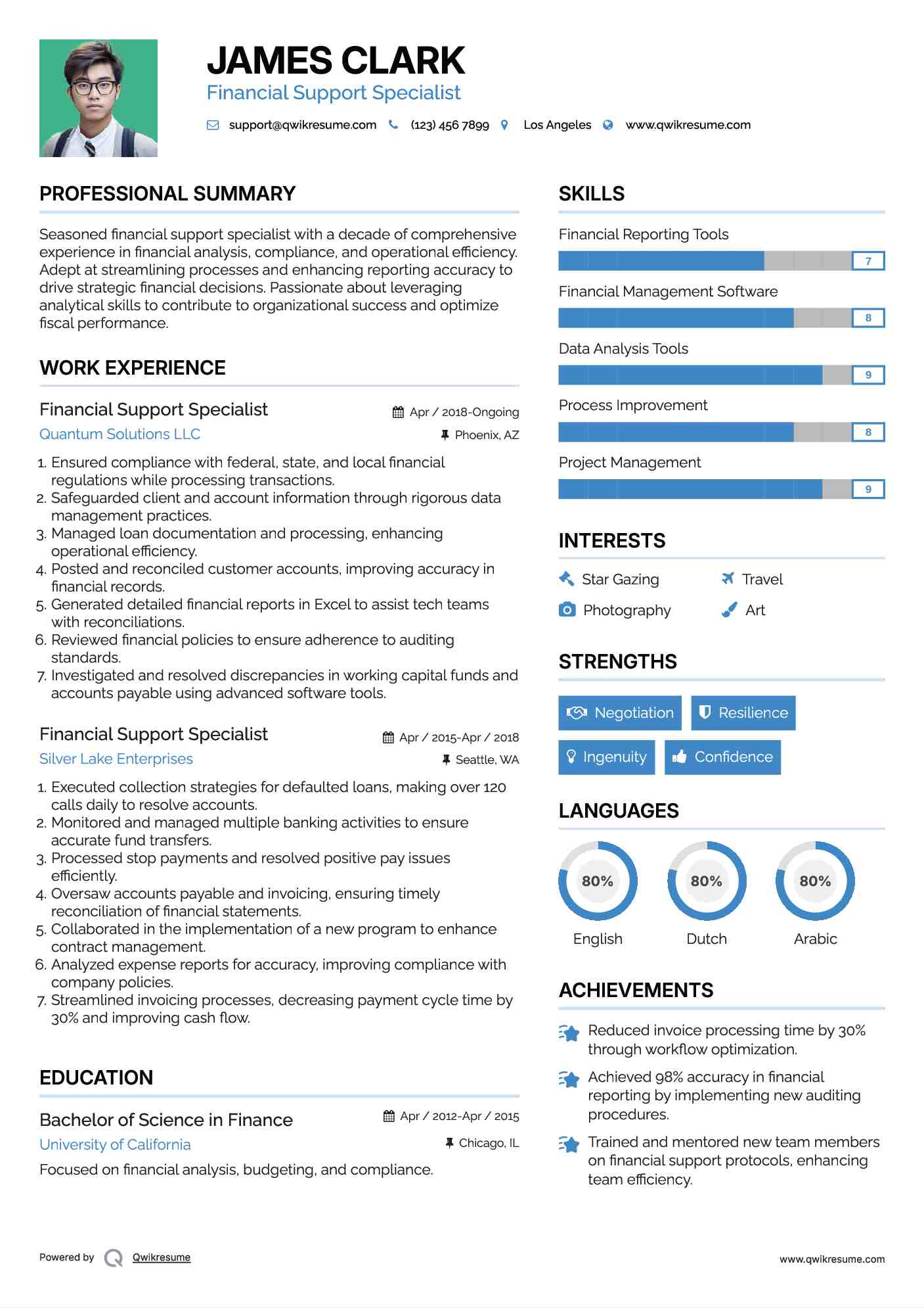Financial Support Specialist Resume Format
